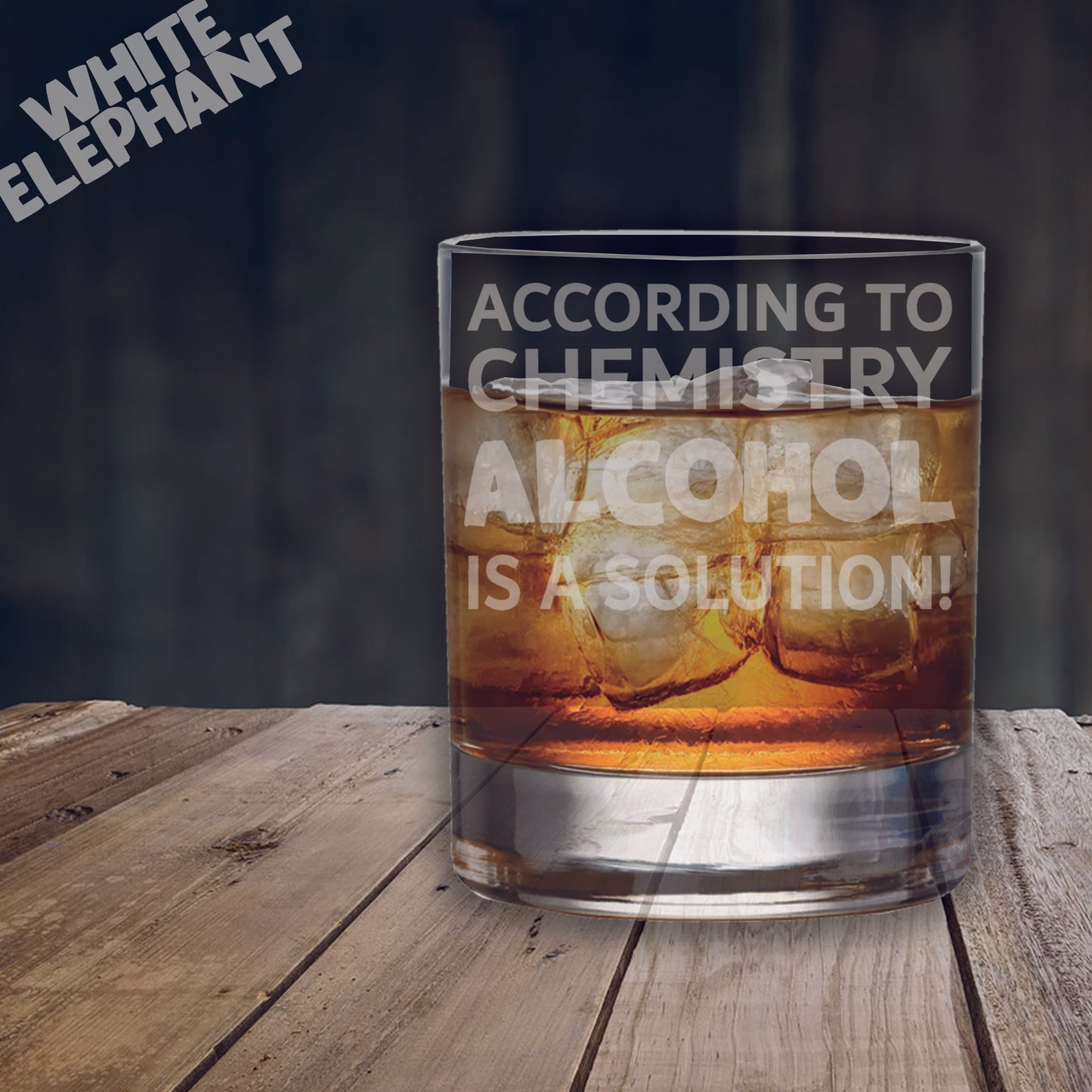 According to Chemistry, Alcohol is a Solution Laser Etched Whiskey / High-Ball / Pint / Tankard Glass