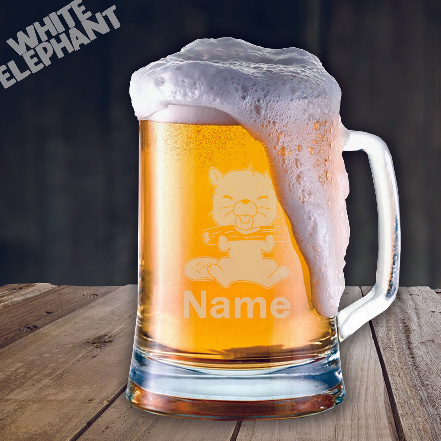 Personalised Beaver Laser Etched Whiskey / High-Ball / Pint / Tankard Glass