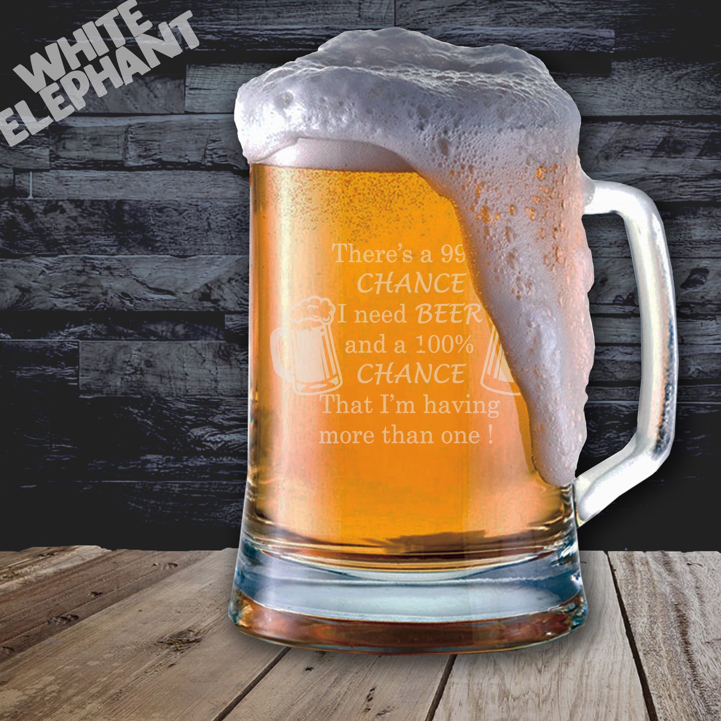 99% Chance of Beer Laser Etched Tankard Glass