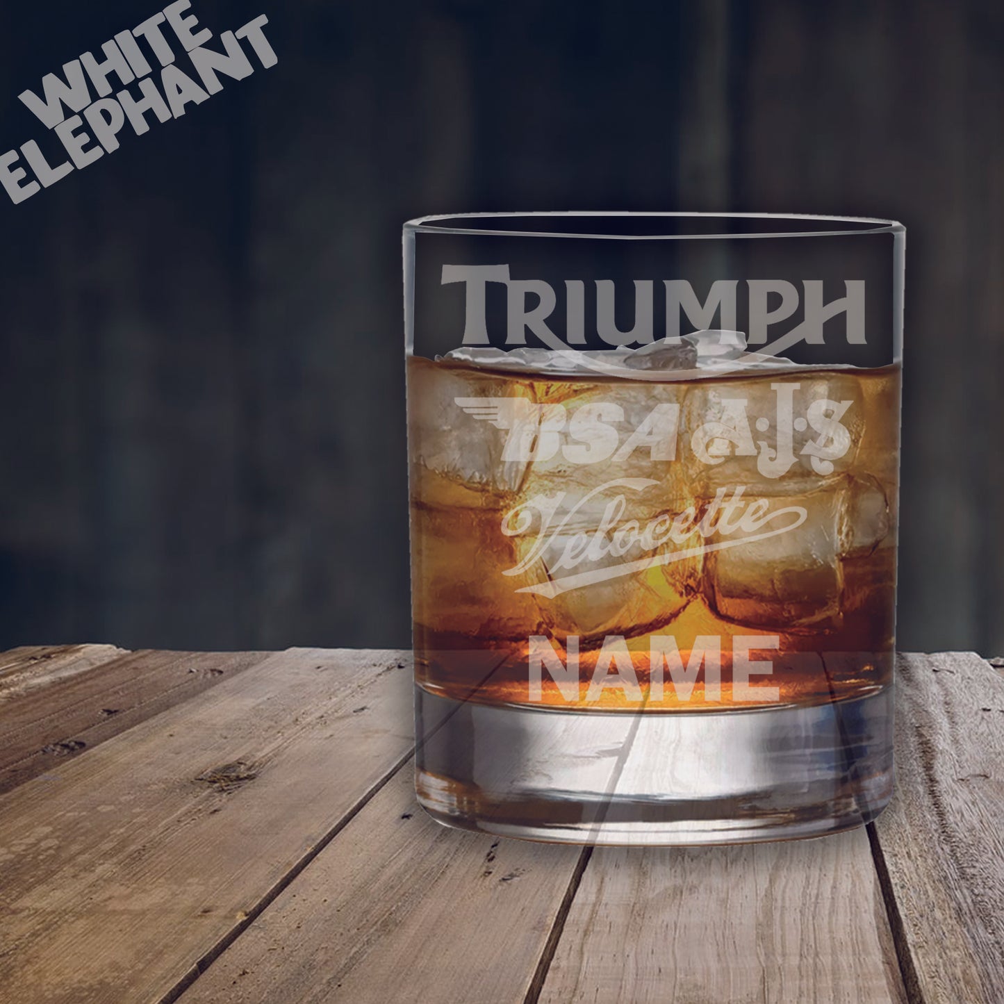 Personalised British Bikes Laser Etched Whiskey / High-Ball / Pint / Tankard Glass