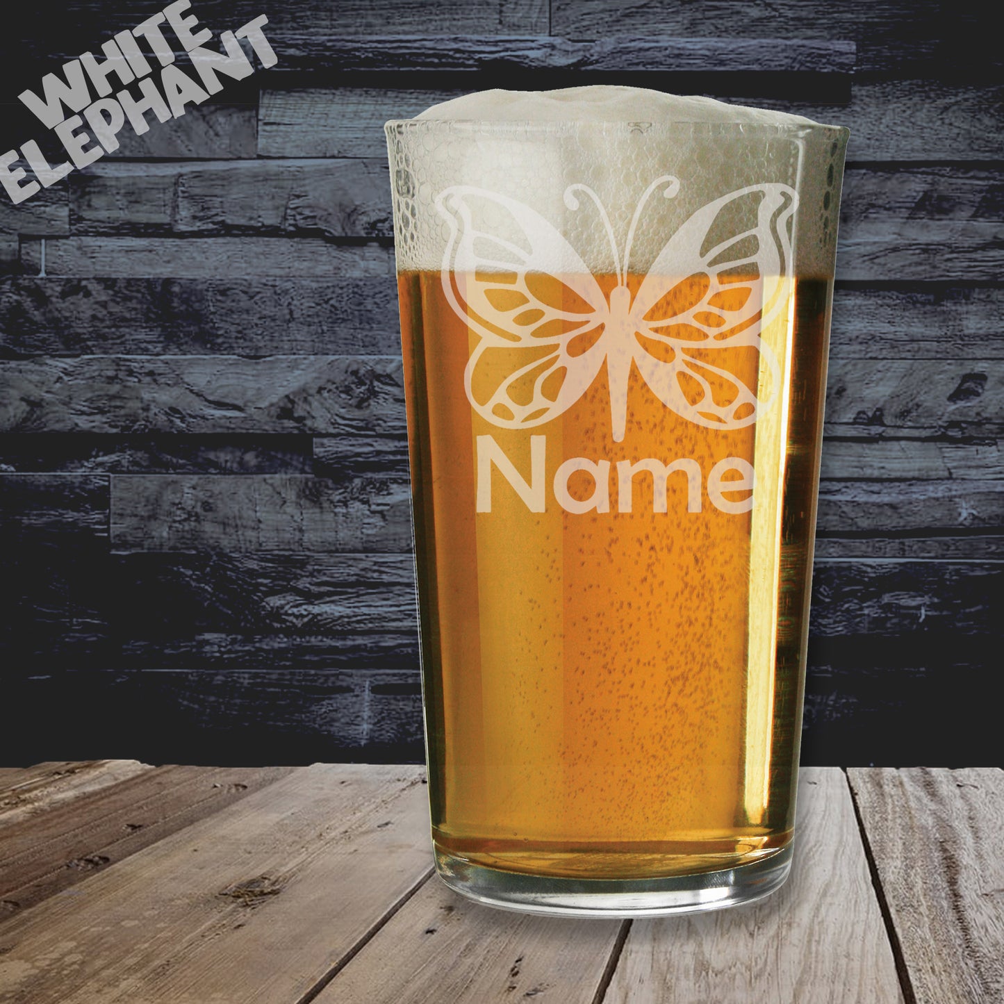 Personalised Butterfly Laser Etched Whiskey / High-Ball / Pint / Tankard Glass