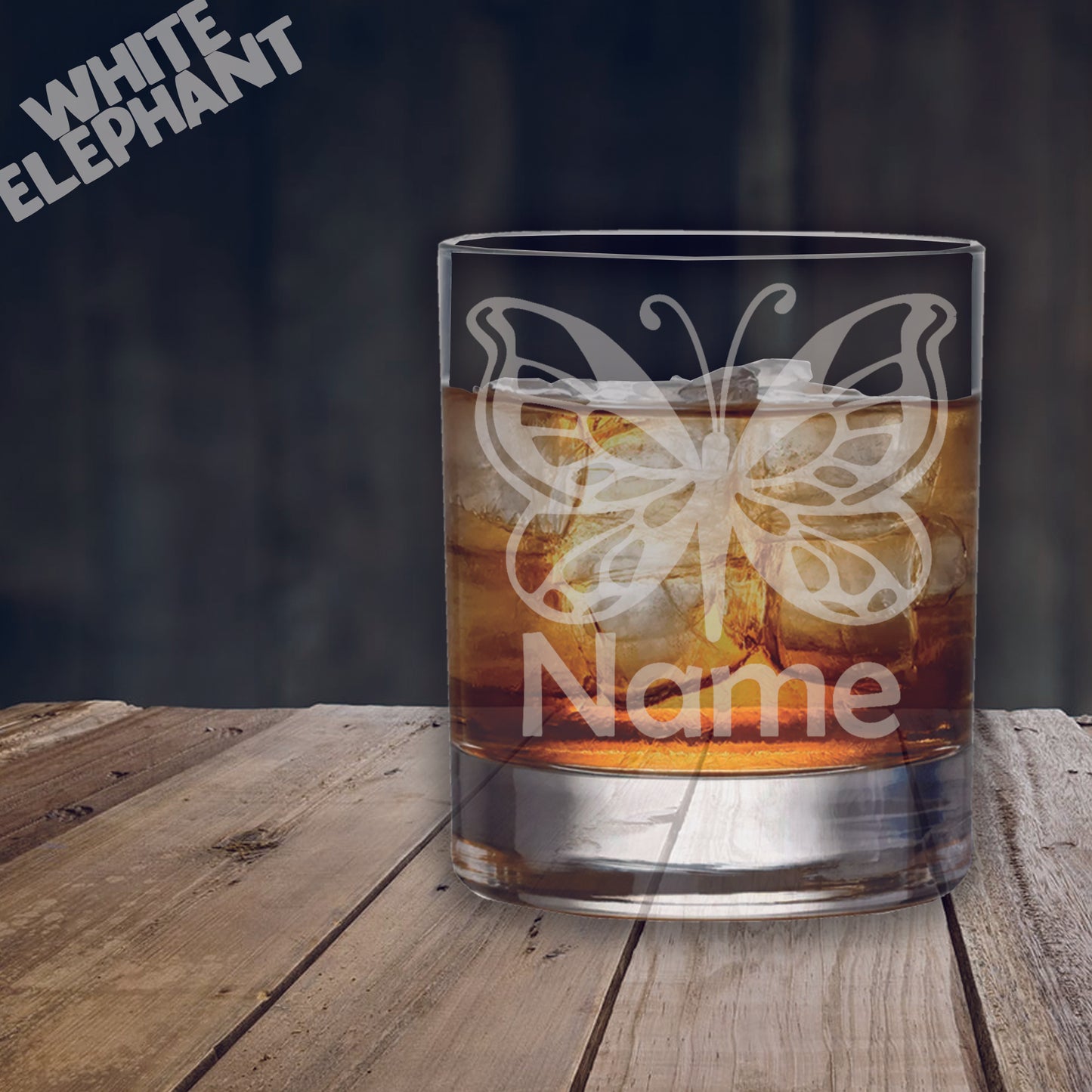 Personalised Butterfly Laser Etched Whiskey / High-Ball / Pint / Tankard Glass