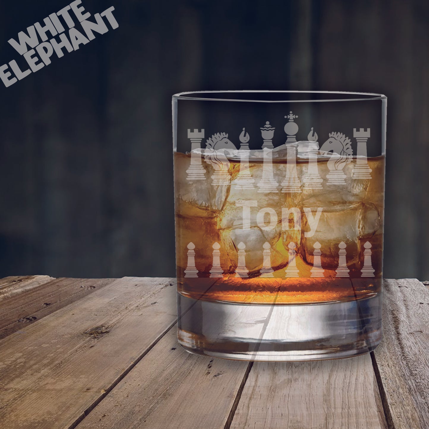 Personalised Chess Laser Etched Whiskey / High-Ball / Pint / Tankard Glass