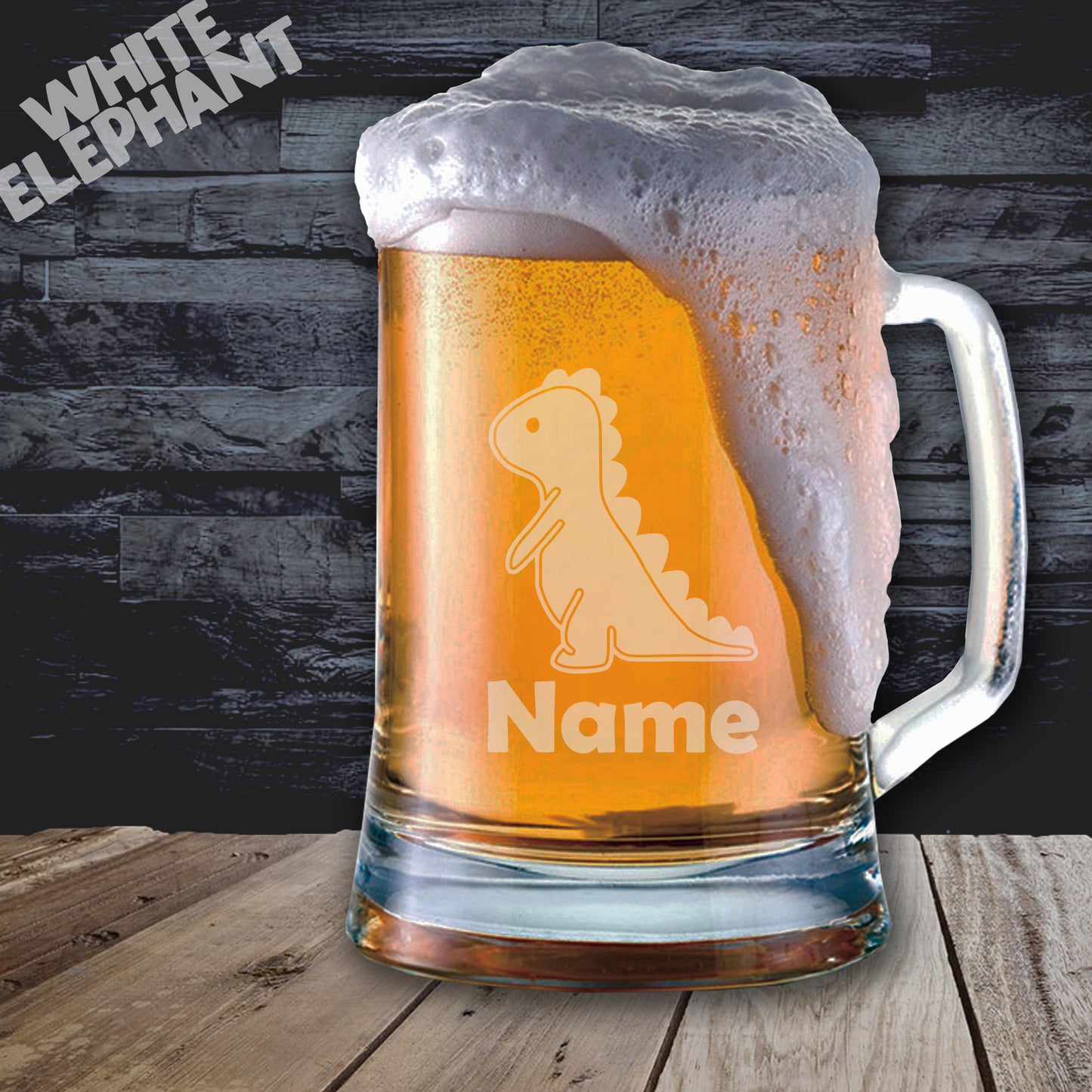 Personalised Dinosaur Laser Etched Whiskey / High-Ball / Pint / Tankard Glass