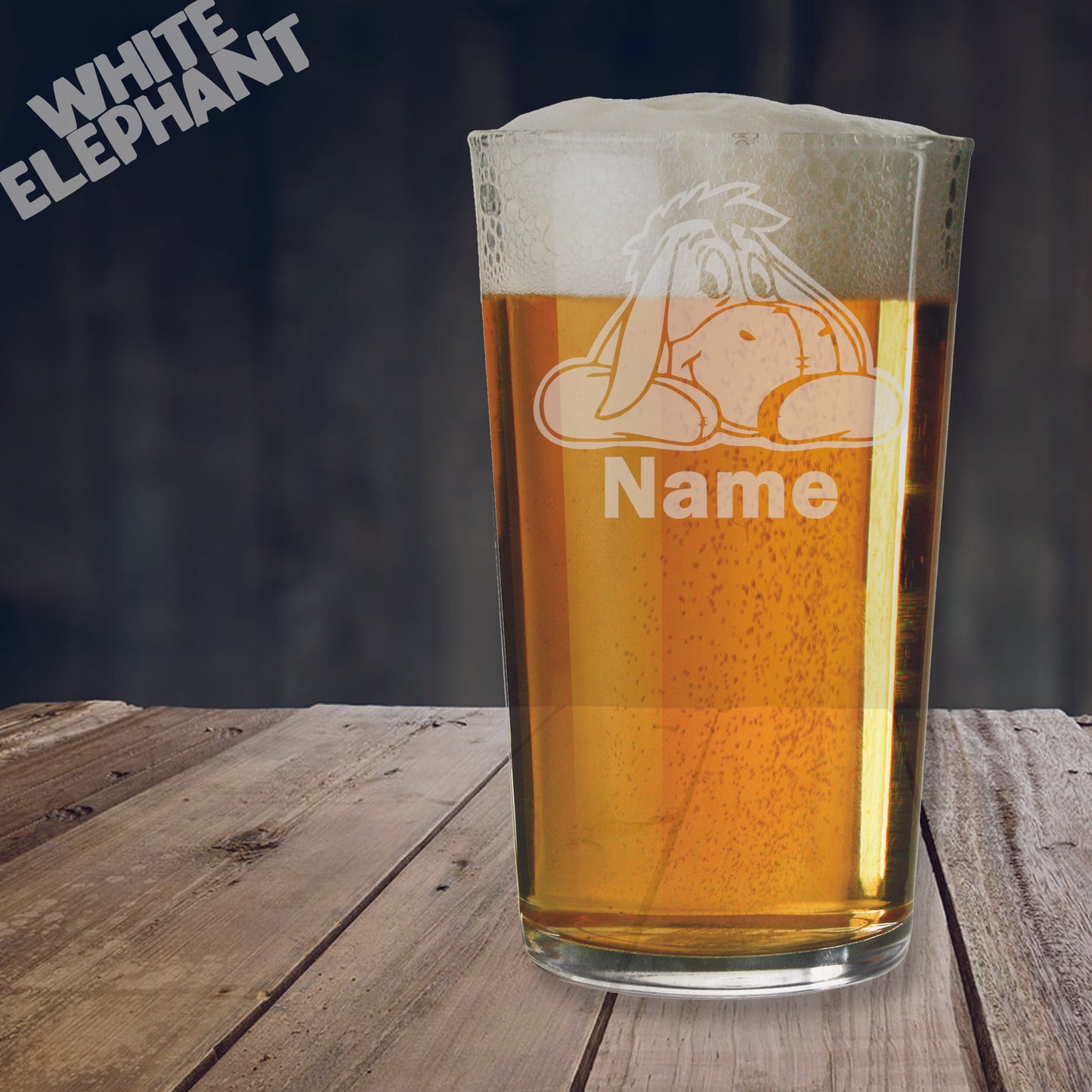 Personalised Eeyore Inspired Laser Etched Whiskey / High-Ball / Pint / Tankard Glass