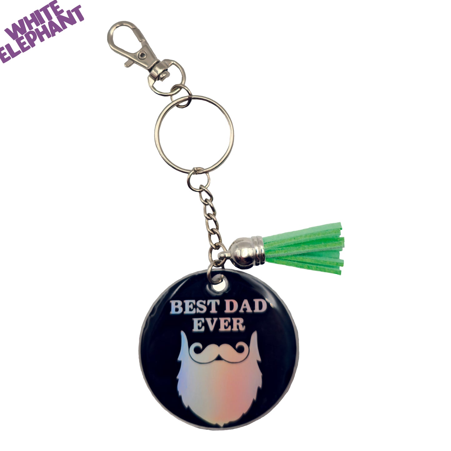 Best Dad Ever Beard Handmade Rainbow Mirror Card & Vinyl Resin Keyring Fathers Day