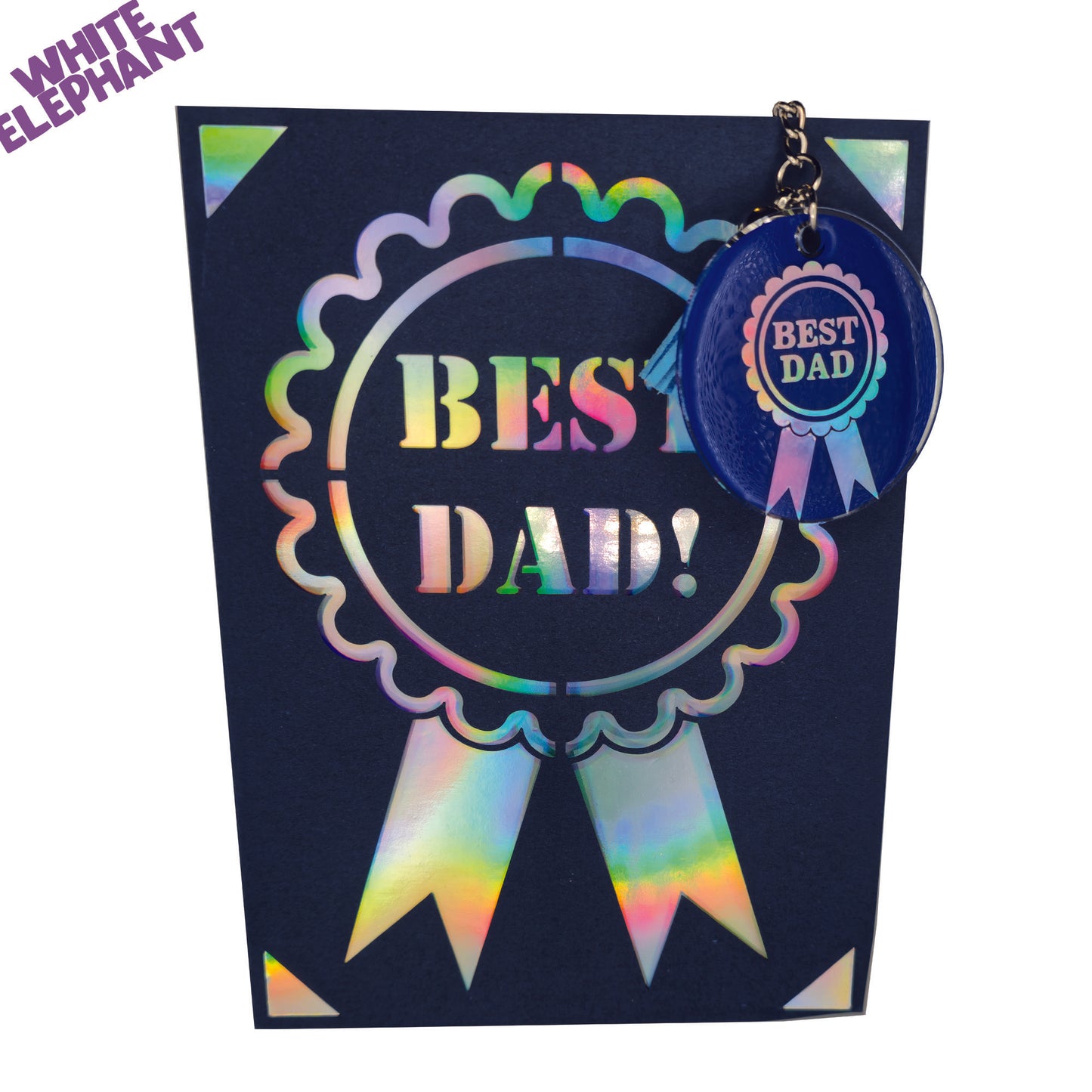 Best Dad Ribbon Handmade Rainbow Mirror Card & Vinyl Resin Keyring Father's Day