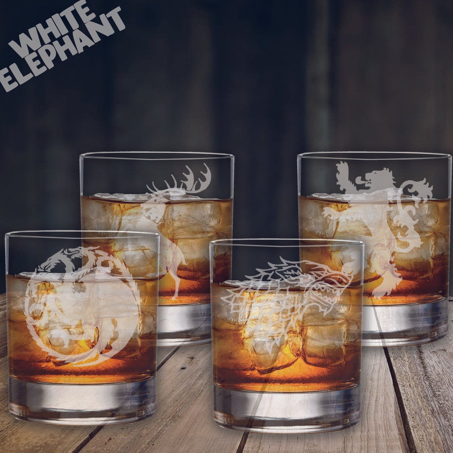 Game of Thrones 4 Glass  Inspired Laser Etched Whiskey / High-Ball / Pint / Tankard Gift Set