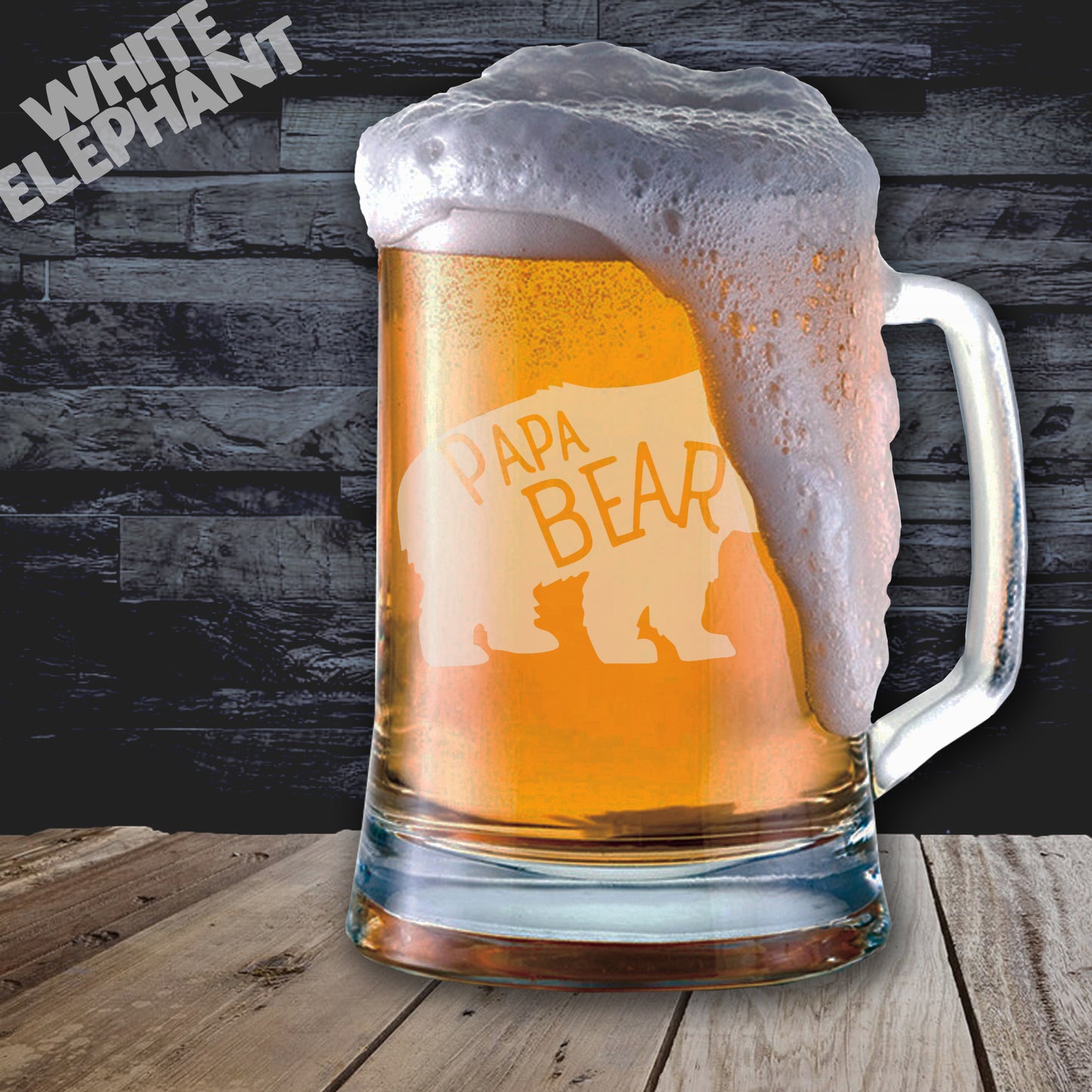 Papa Bear Fathers Day Laser Etched Whiskey / High-Ball / Pint / Tankard Glass