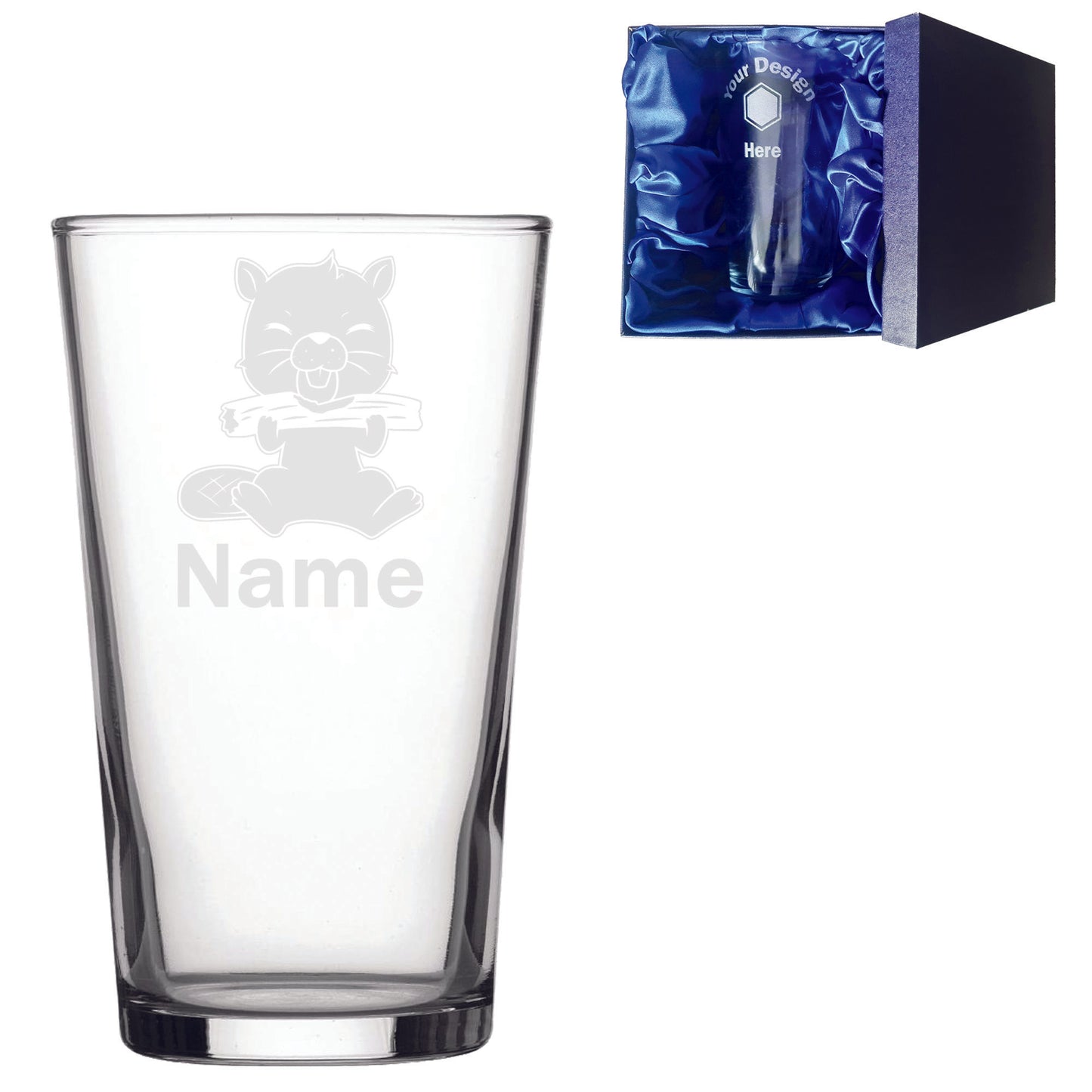 Personalised Beaver Laser Etched Whiskey / High-Ball / Pint / Tankard Glass