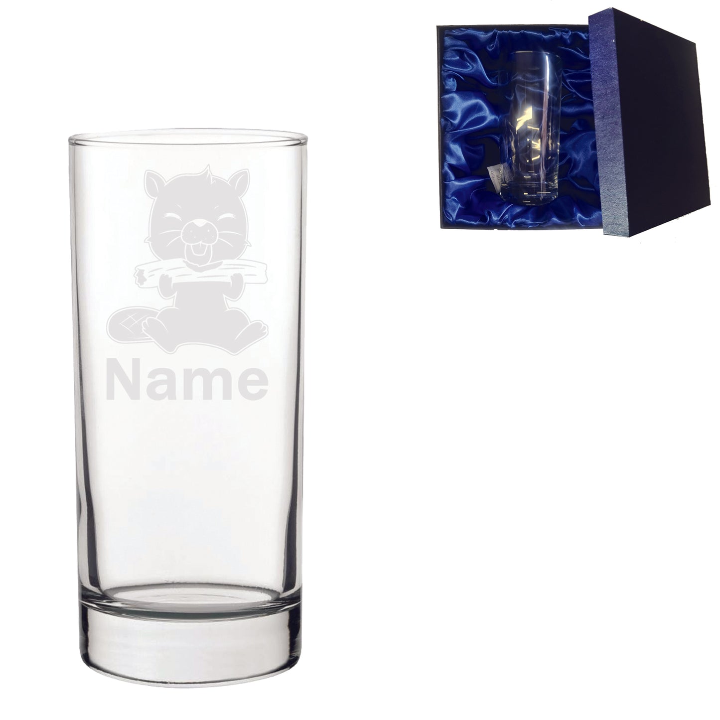 Personalised Beaver Laser Etched Whiskey / High-Ball / Pint / Tankard Glass