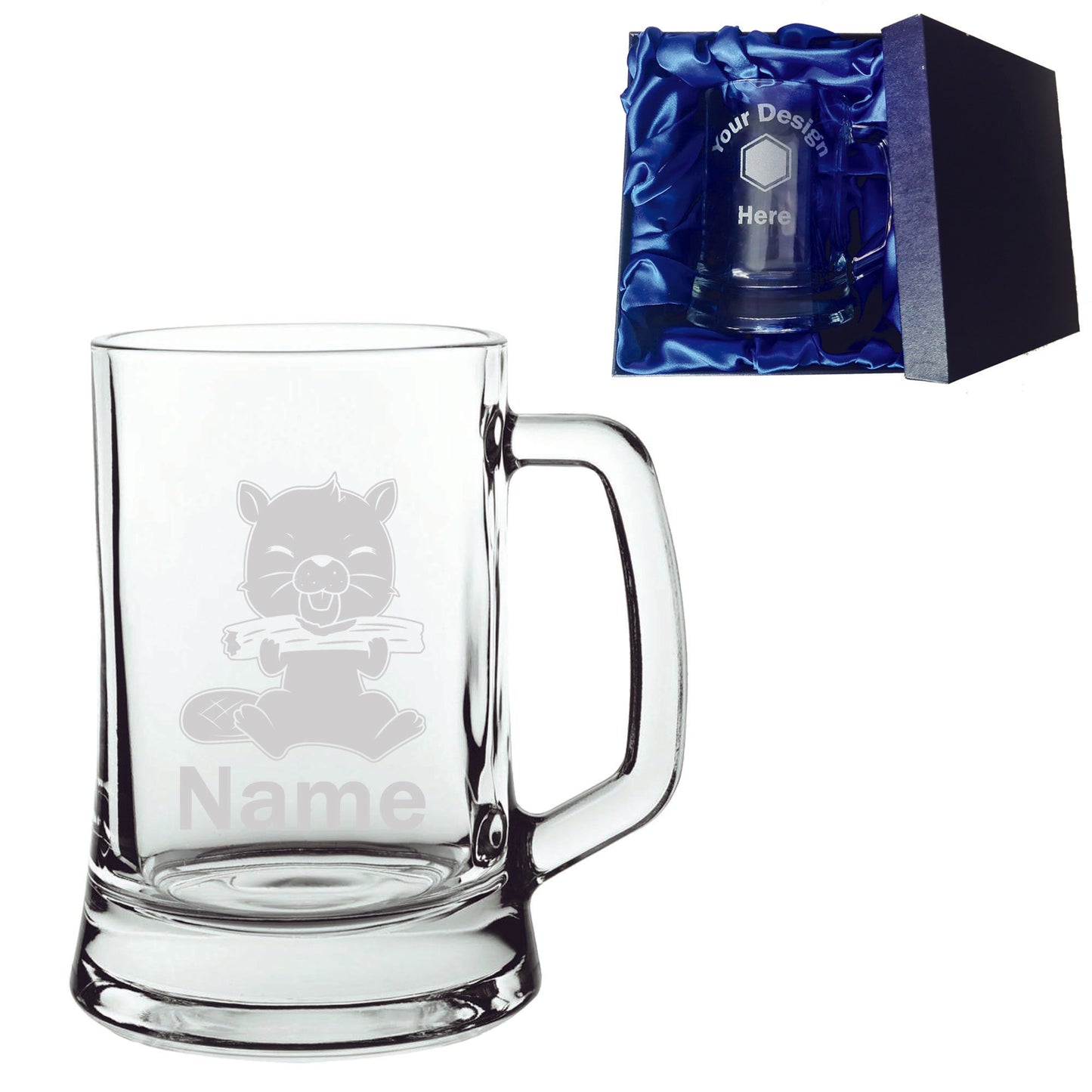 Personalised Beaver Laser Etched Whiskey / High-Ball / Pint / Tankard Glass