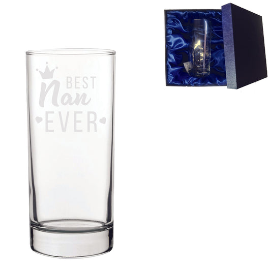 Best Nan Ever Laser Etched Highball Glass & Silk Gift Box