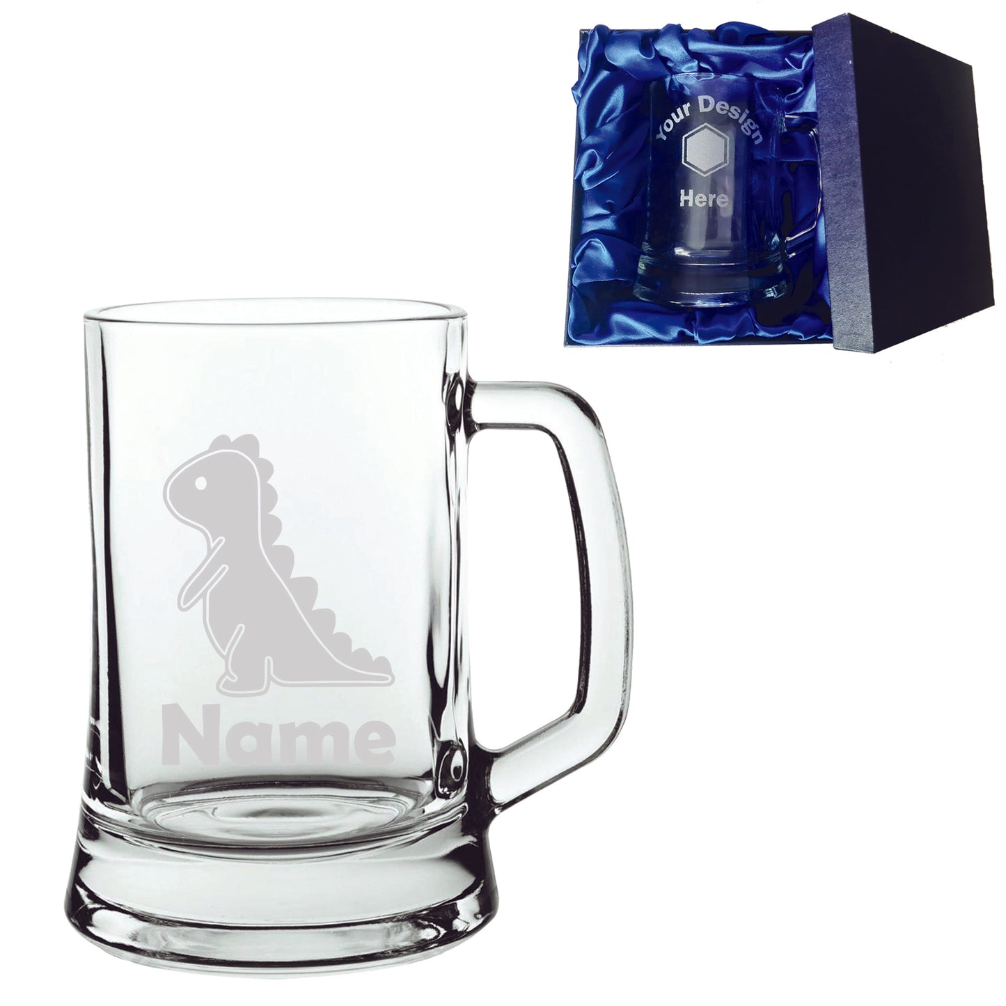 Personalised Dinosaur Laser Etched Whiskey / High-Ball / Pint / Tankard Glass