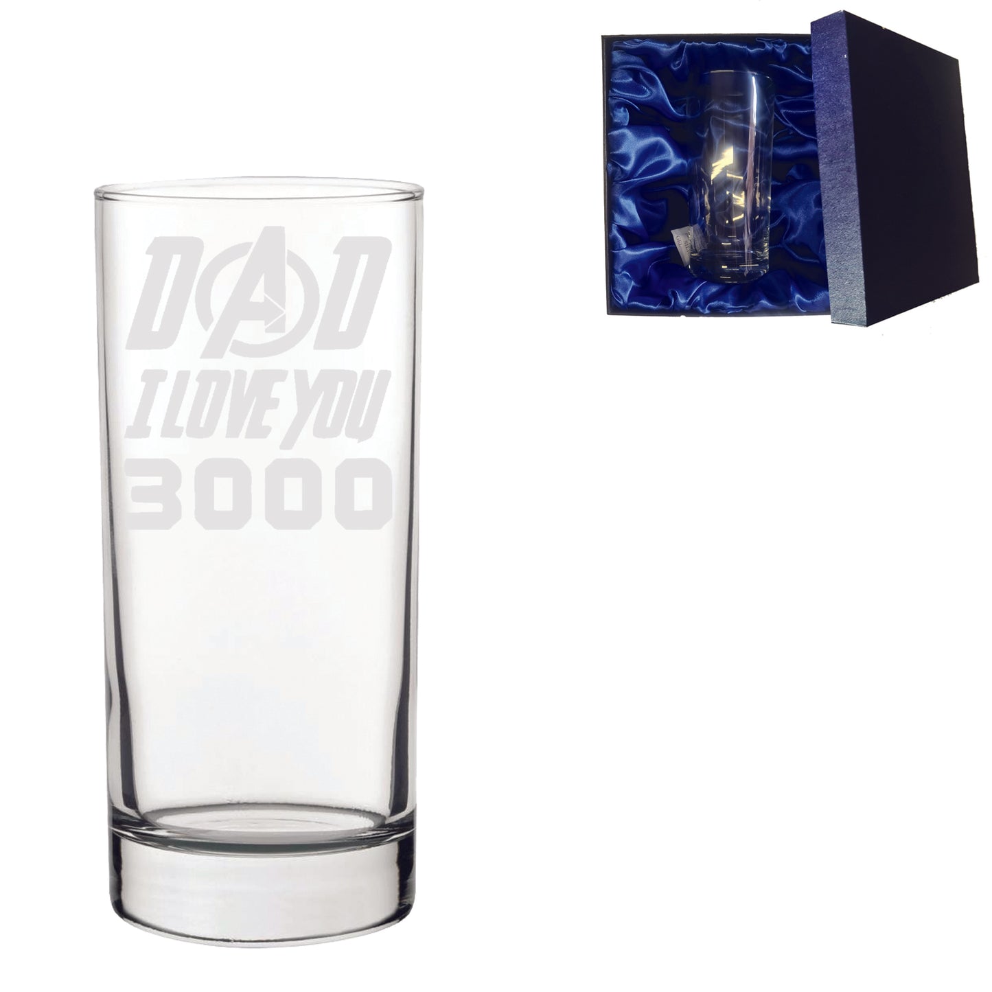 Dad I Love You 3000  Highball Glass & Silk Gift Box