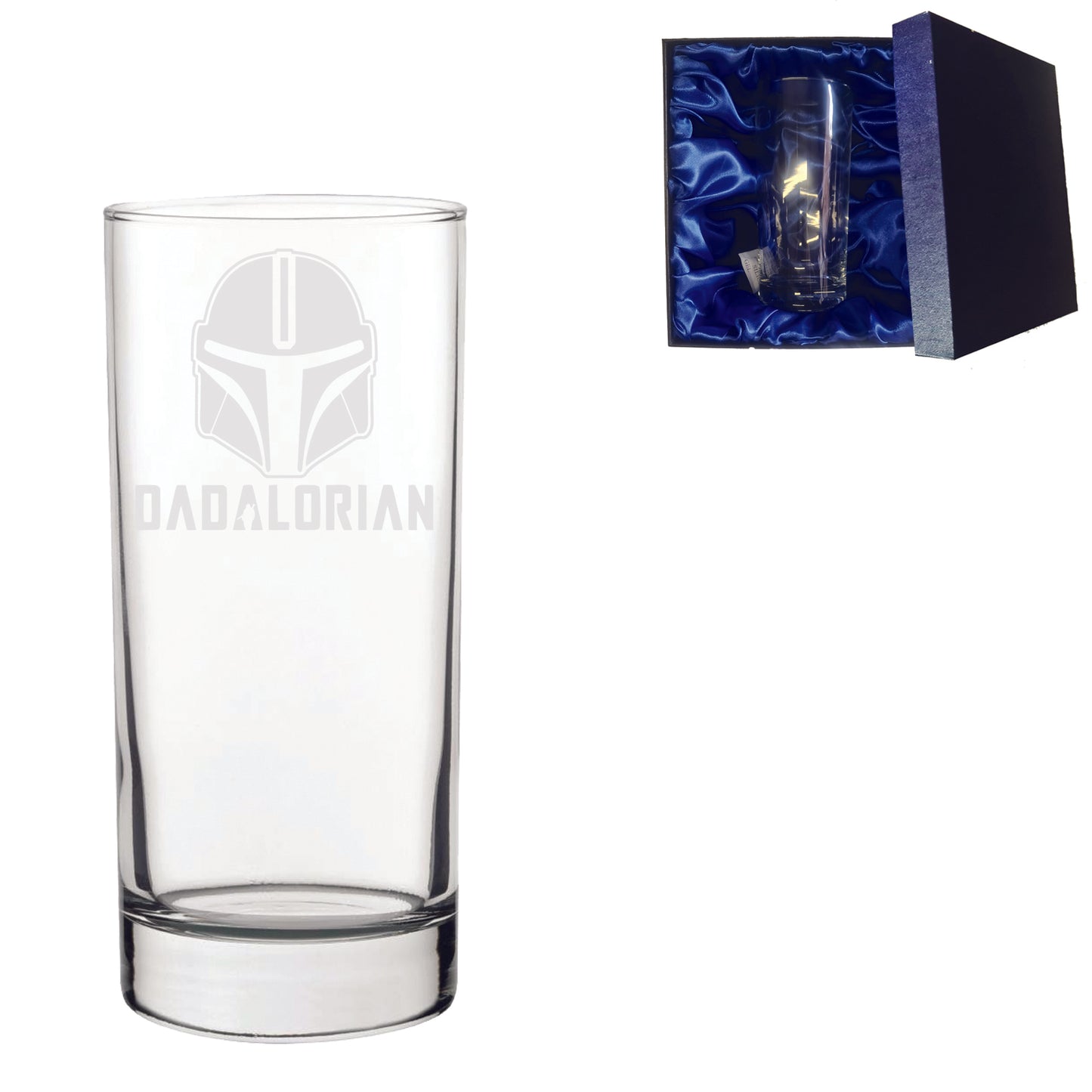 Dadalorian Inspired  Highball Glass & Silk Gift Box