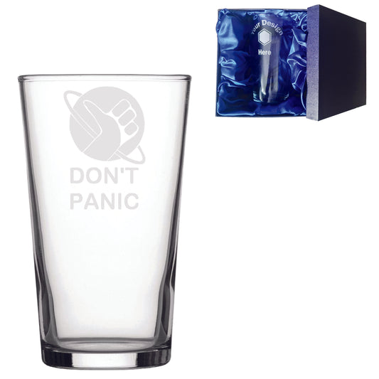 Hitch Hikers Guide to the Galaxy Don't Panic Laser Etched Whiskey / High-Ball / Pint / Tankard Glass