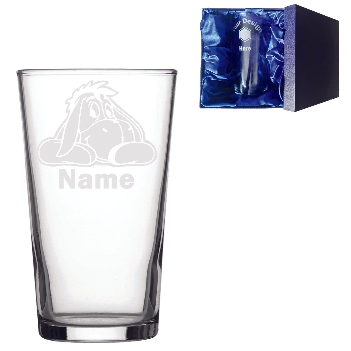 Personalised Eeyore Inspired Laser Etched Whiskey / High-Ball / Pint / Tankard Glass