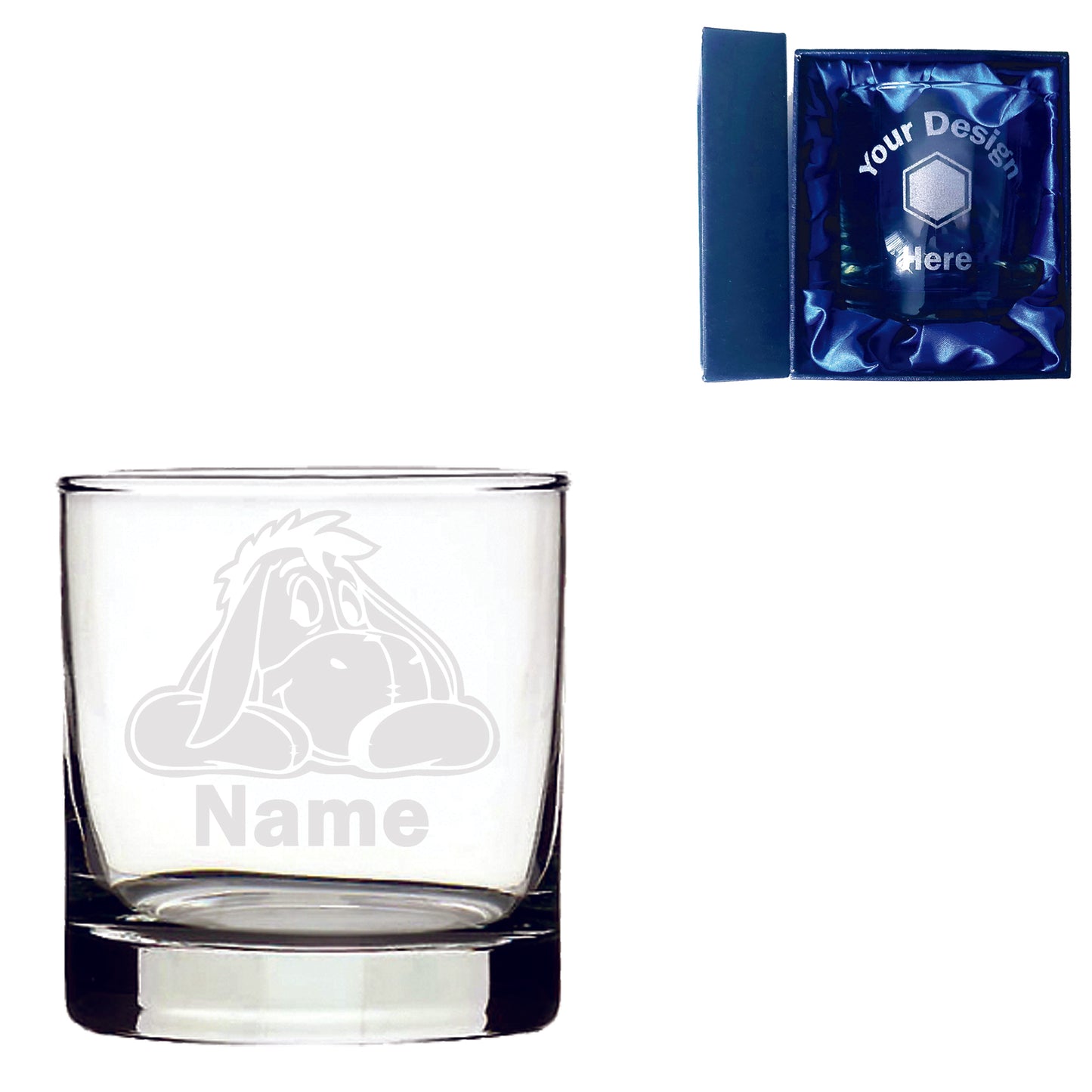 Personalised Eeyore Inspired Laser Etched Whiskey / High-Ball / Pint / Tankard Glass