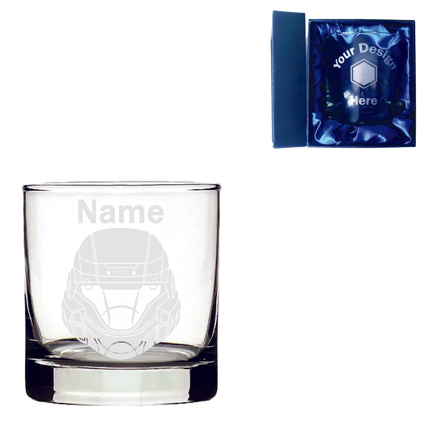 Personalised Halo Orbital Drop Shock Troopers Helmet Inspired Laser Etched Whiskey / High-Ball / Pint / Tankard Glass