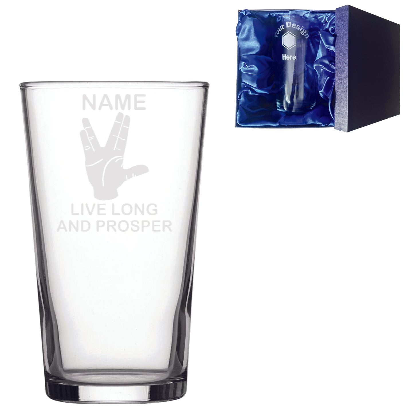 Personalised Live Long and Prosper Inspired Laser Etched Whiskey / High-Ball / Pint / Tankard Glass