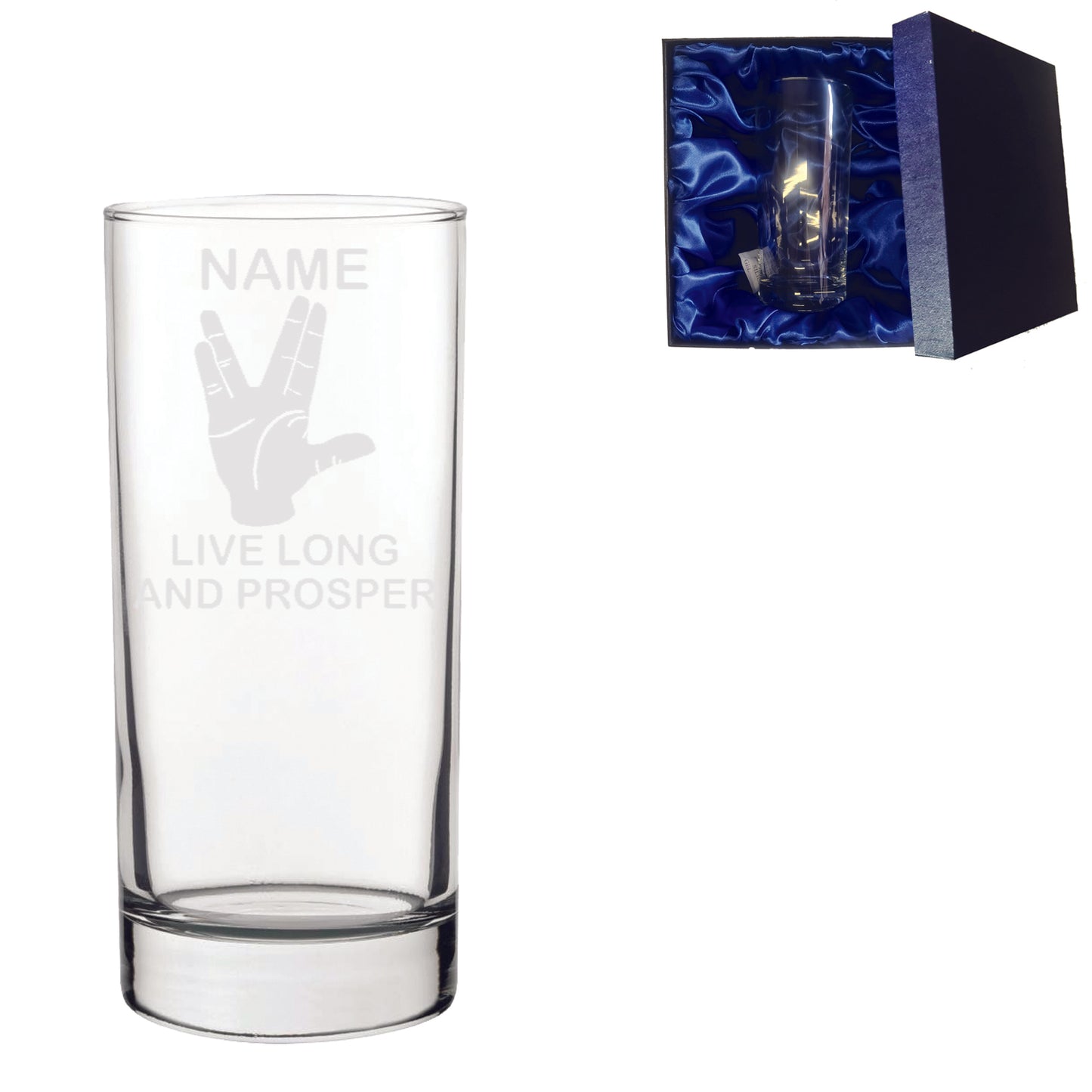 Personalised Live Long and Prosper Inspired Laser Etched Whiskey / High-Ball / Pint / Tankard Glass