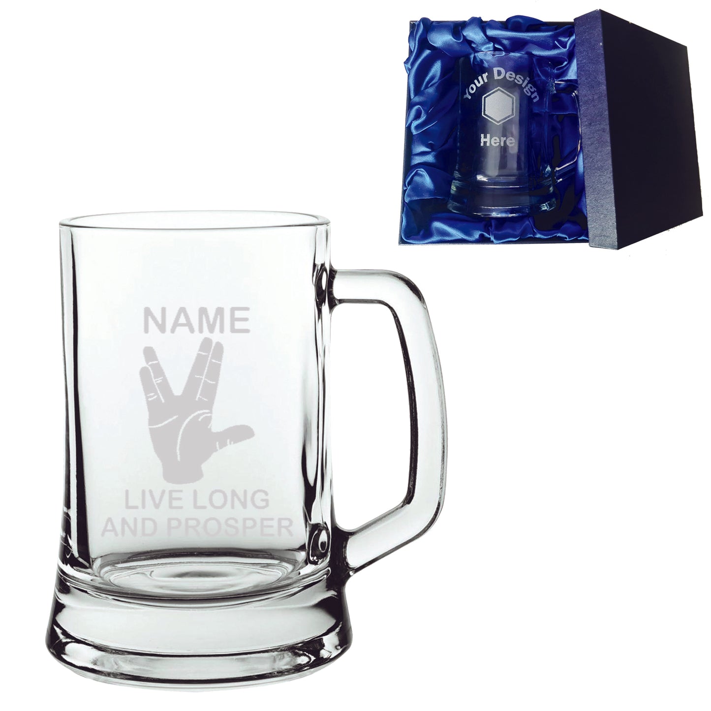 Personalised Live Long and Prosper Inspired Laser Etched Whiskey / High-Ball / Pint / Tankard Glass