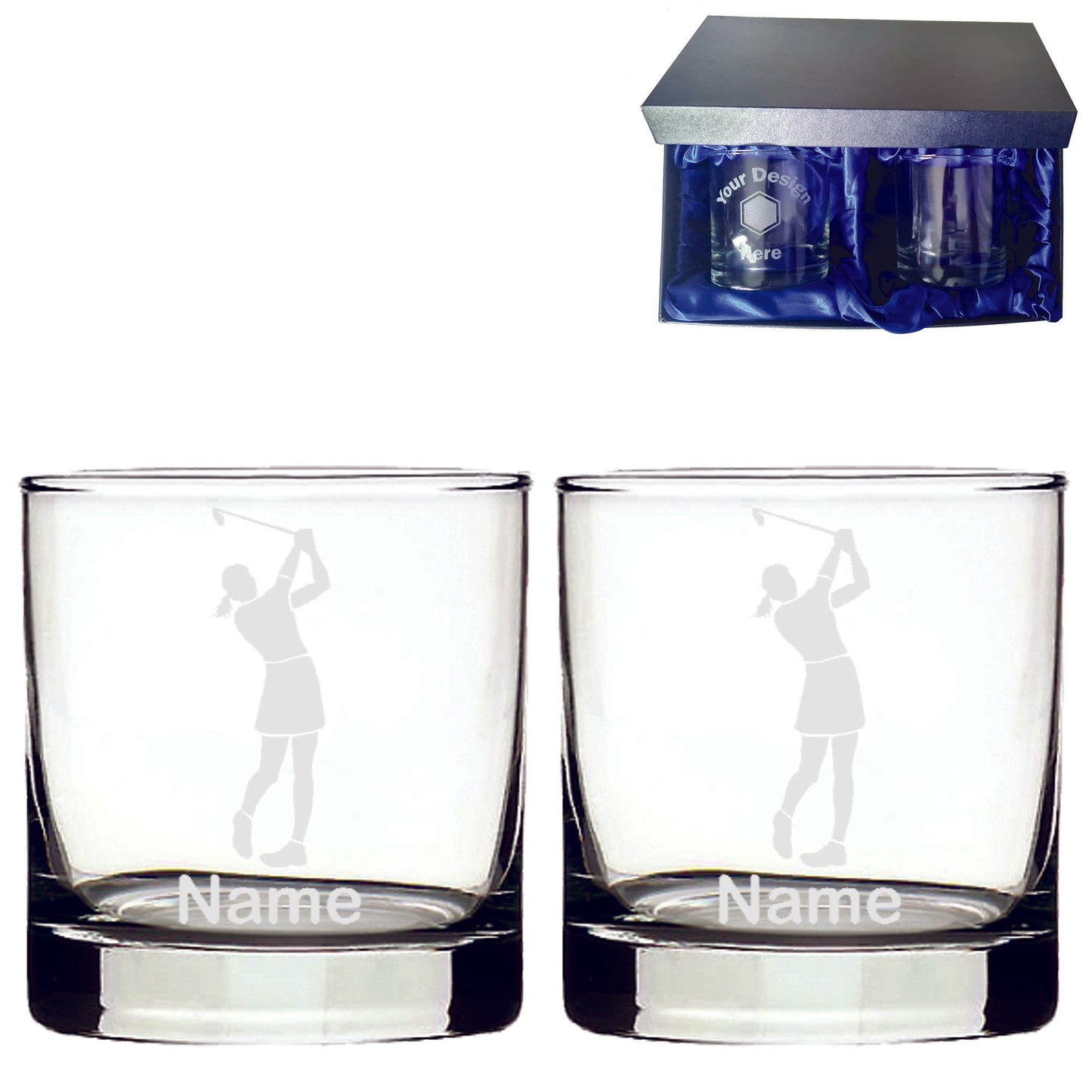 Personalised Golfer Laser Etched Whiskey Glass Gift Set