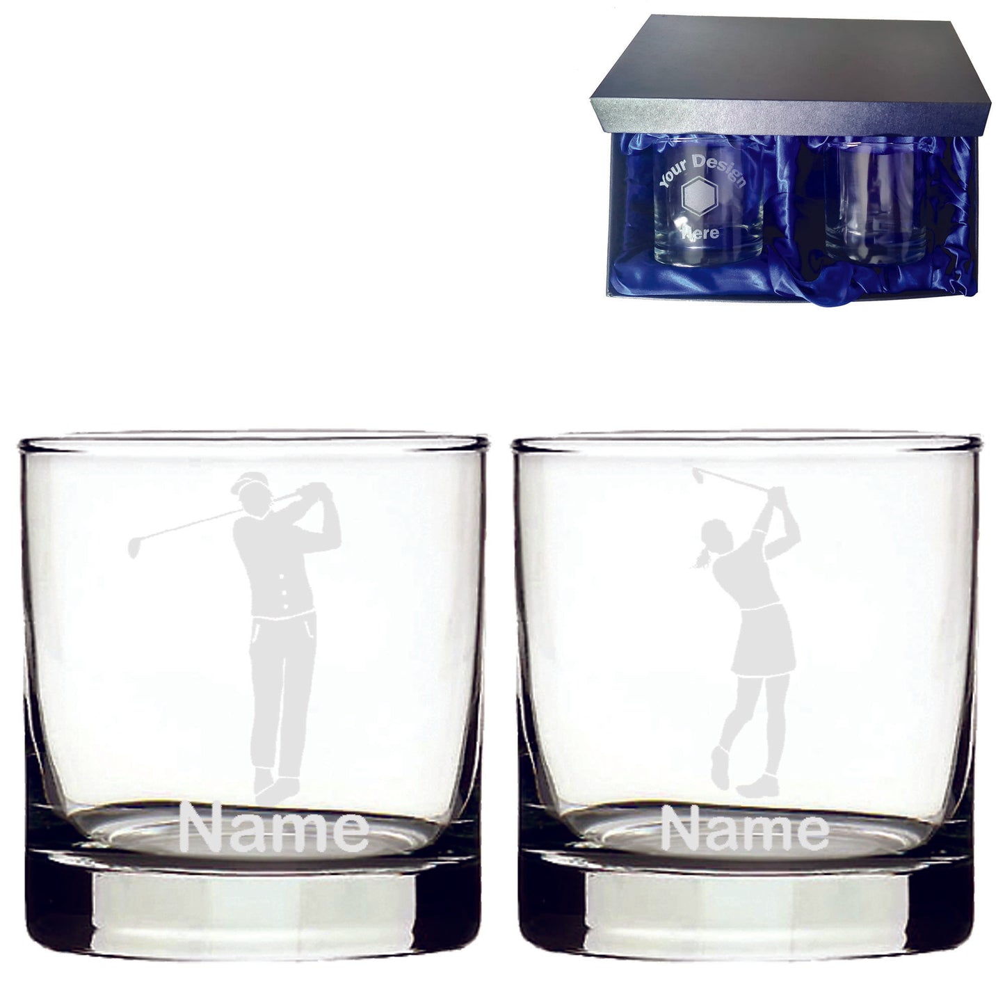 Personalised Golfer Laser Etched Whiskey Glass Gift Set