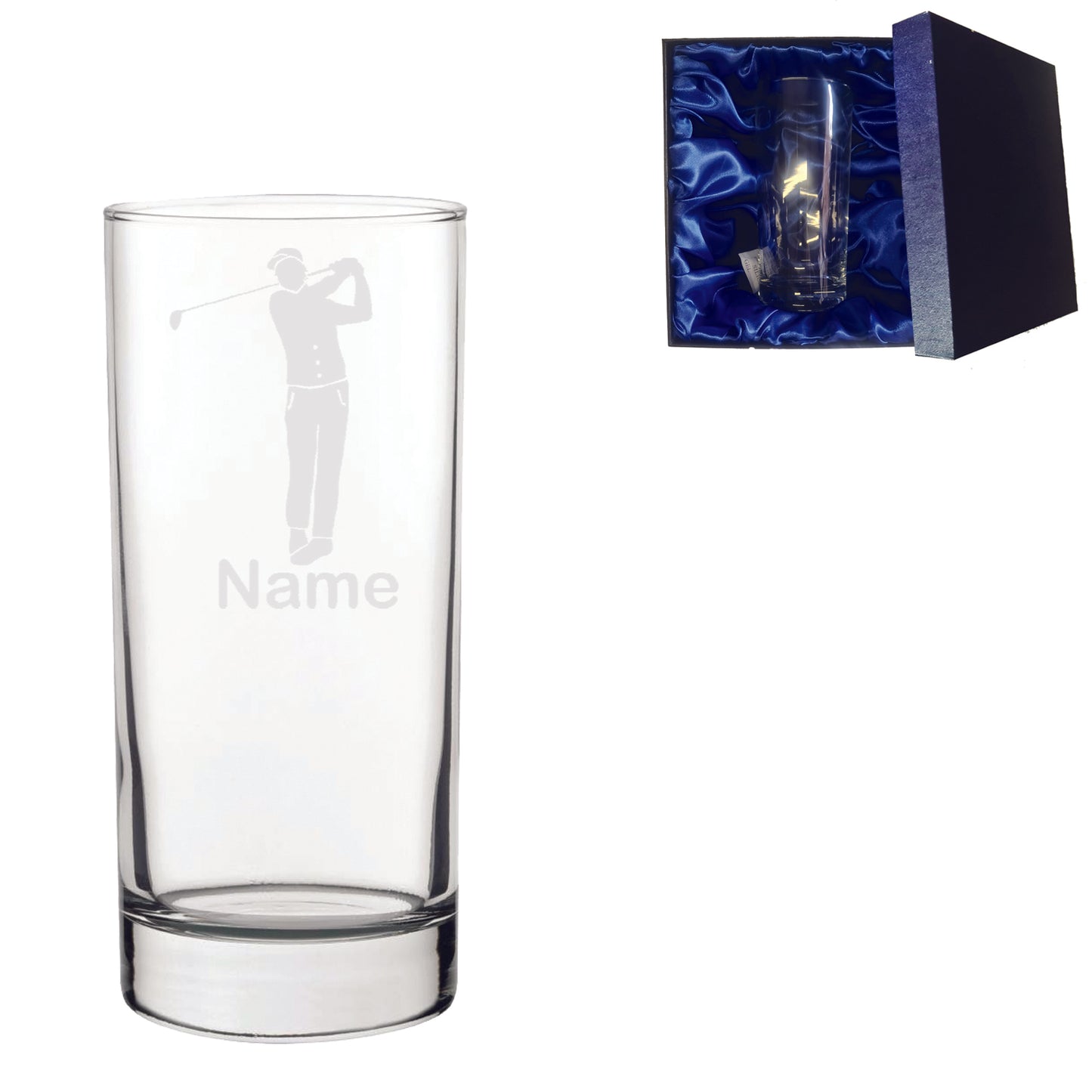 Personalised Male Golfer Laser Etched Whiskey / High-Ball / Pint / Tankard Glass