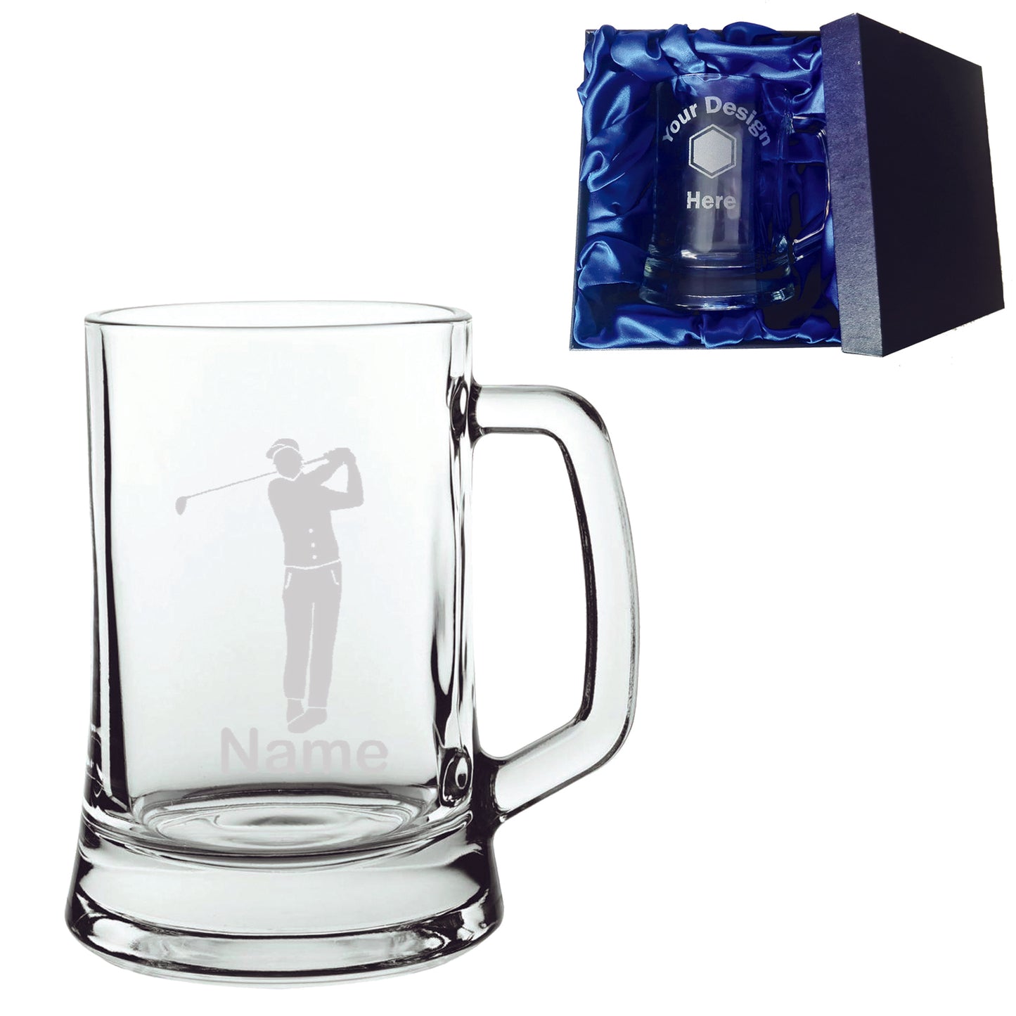 Personalised Male Golfer Laser Etched Whiskey / High-Ball / Pint / Tankard Glass