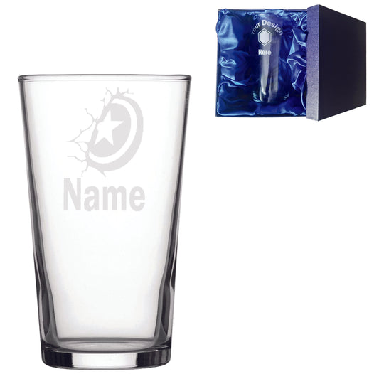 Personalised Captain America Inspired Laser Etched Whiskey / High-Ball / Pint / Tankard Glass