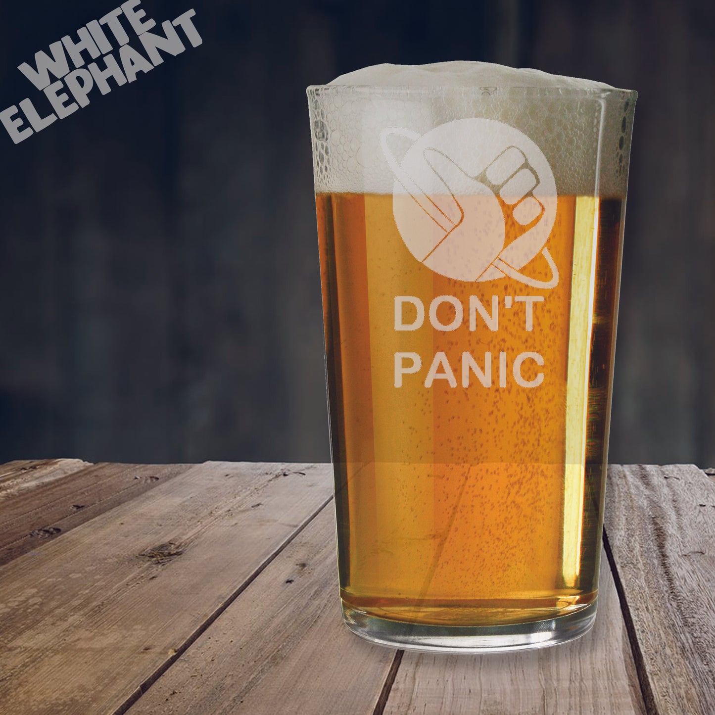 Hitch Hikers Guide to the Galaxy Don't Panic Laser Etched Whiskey / High-Ball / Pint / Tankard Glass