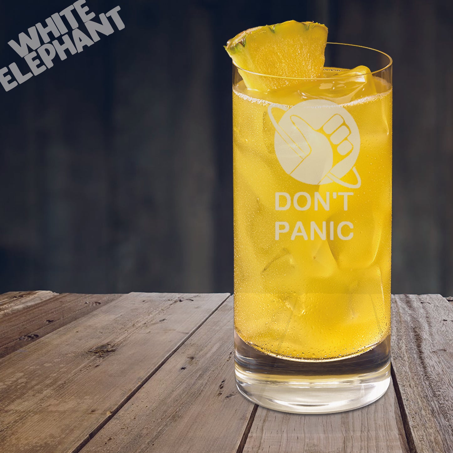 Hitch Hikers Guide to the Galaxy Don't Panic Laser Etched Whiskey / High-Ball / Pint / Tankard Glass