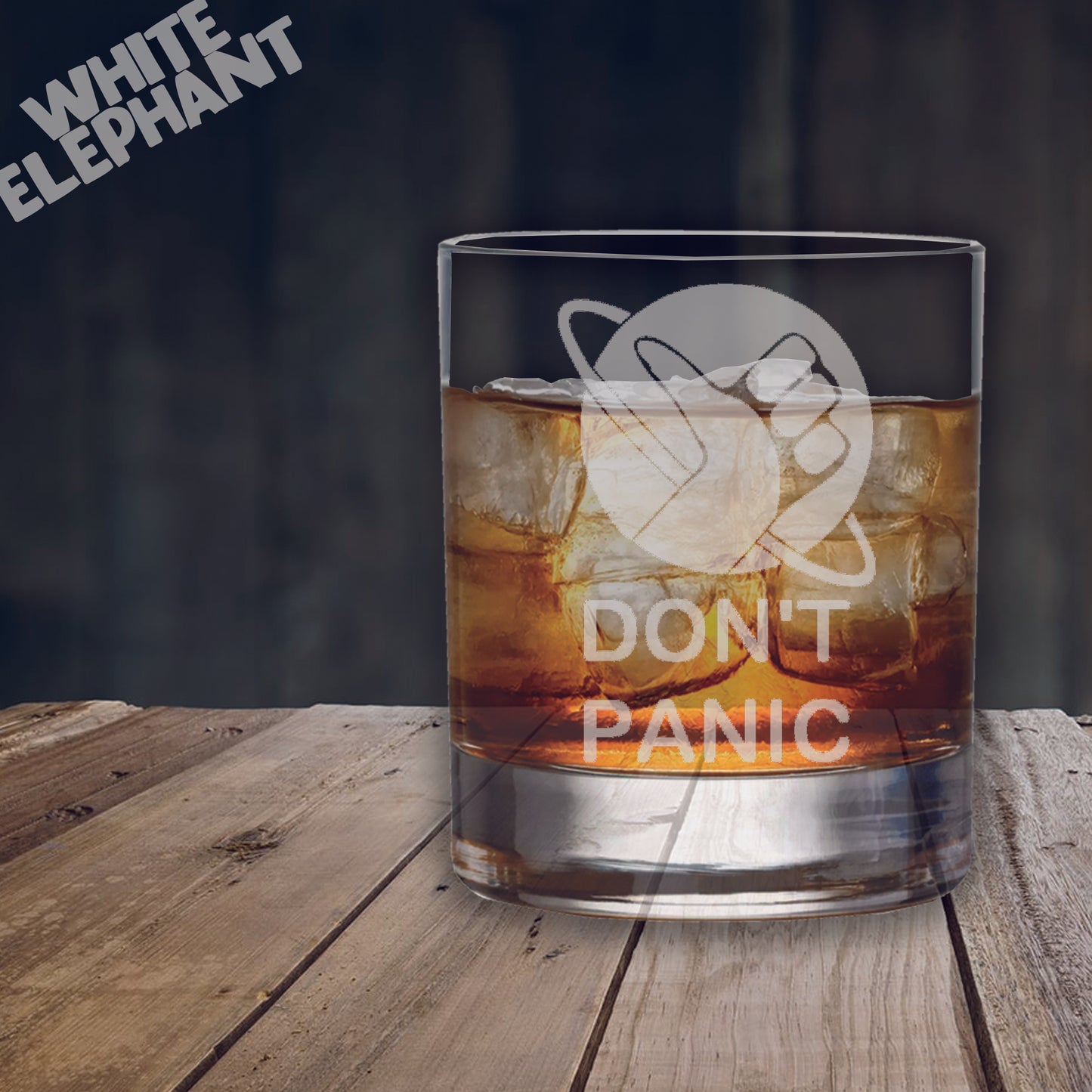 Hitch Hikers Guide to the Galaxy Don't Panic Laser Etched Whiskey / High-Ball / Pint / Tankard Glass