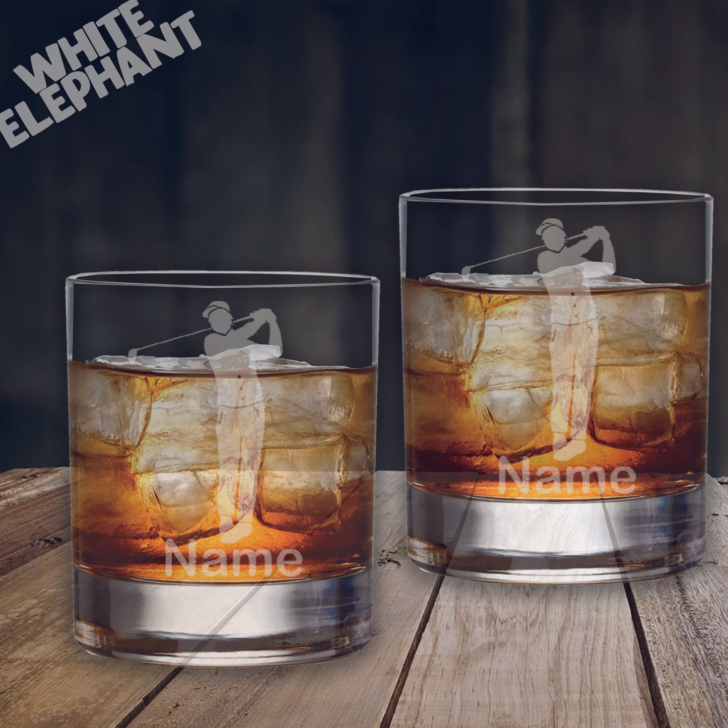 Personalised Golfer Laser Etched Whiskey Glass Gift Set