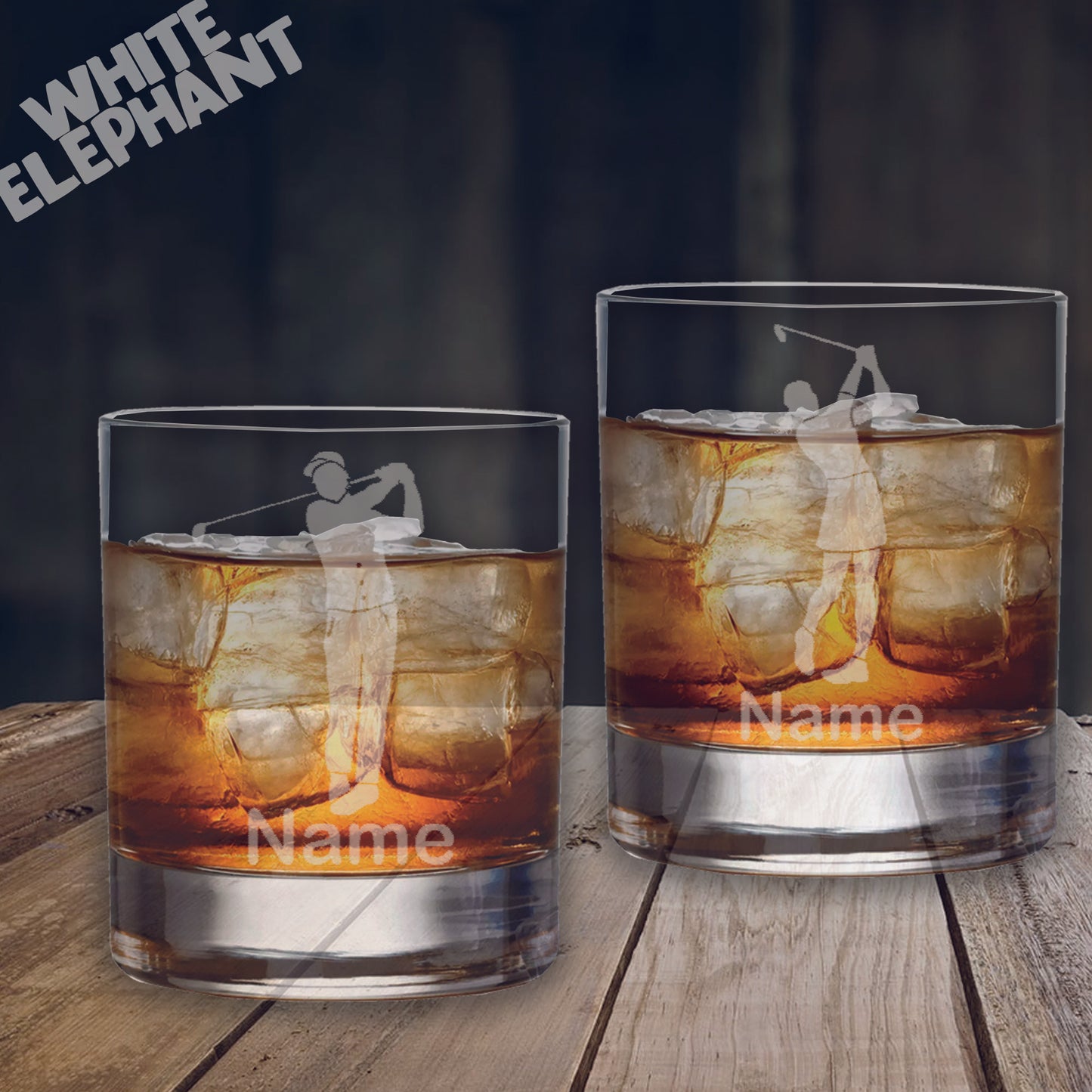 Personalised Golfer Laser Etched Whiskey Glass Gift Set