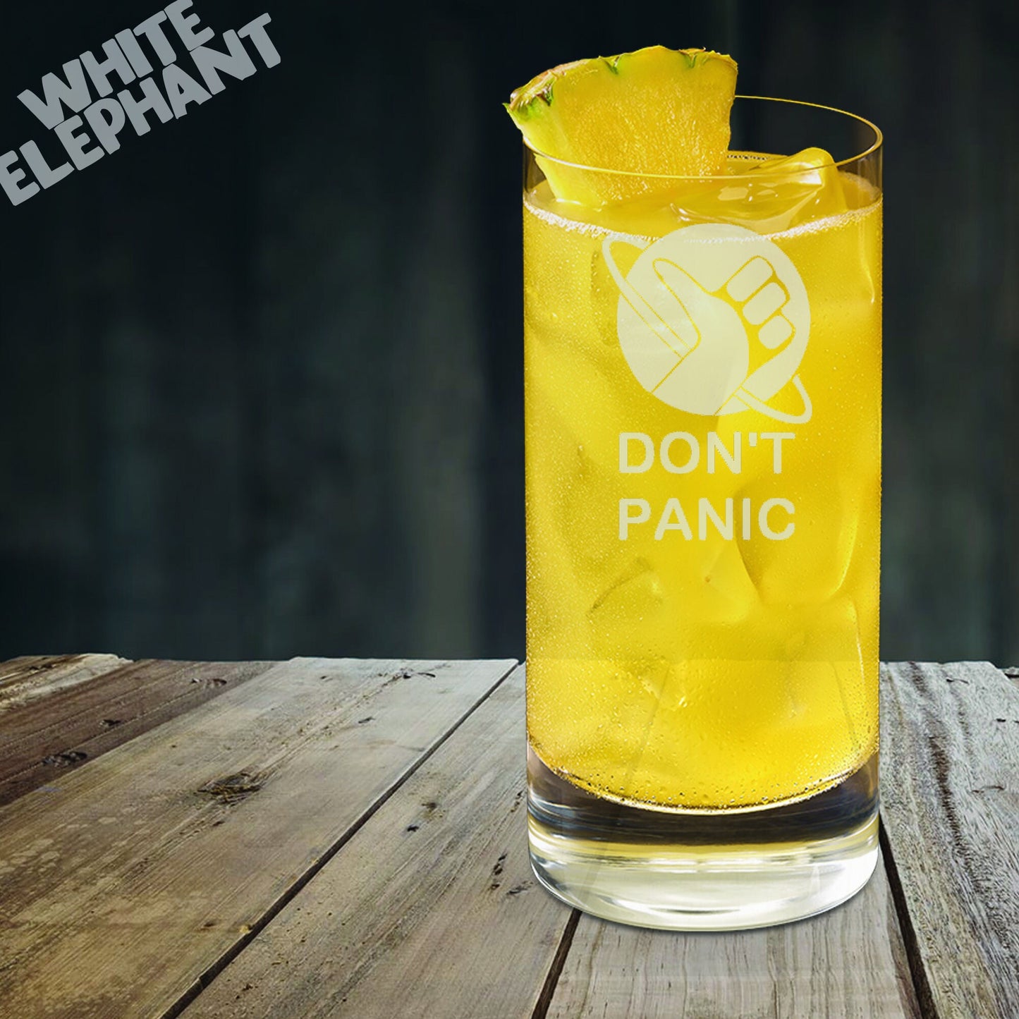 Hitch Hikers Guide to the Galaxy Don't Panic Laser Etched Whiskey / High-Ball / Pint / Tankard Glass