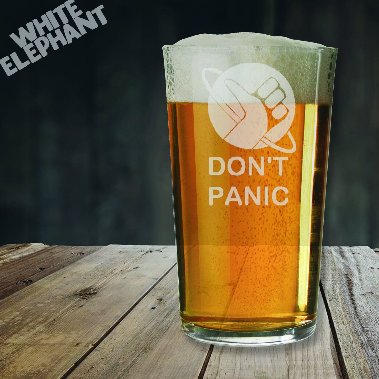 Hitch Hikers Guide to the Galaxy Don't Panic Laser Etched Whiskey / High-Ball / Pint / Tankard Glass