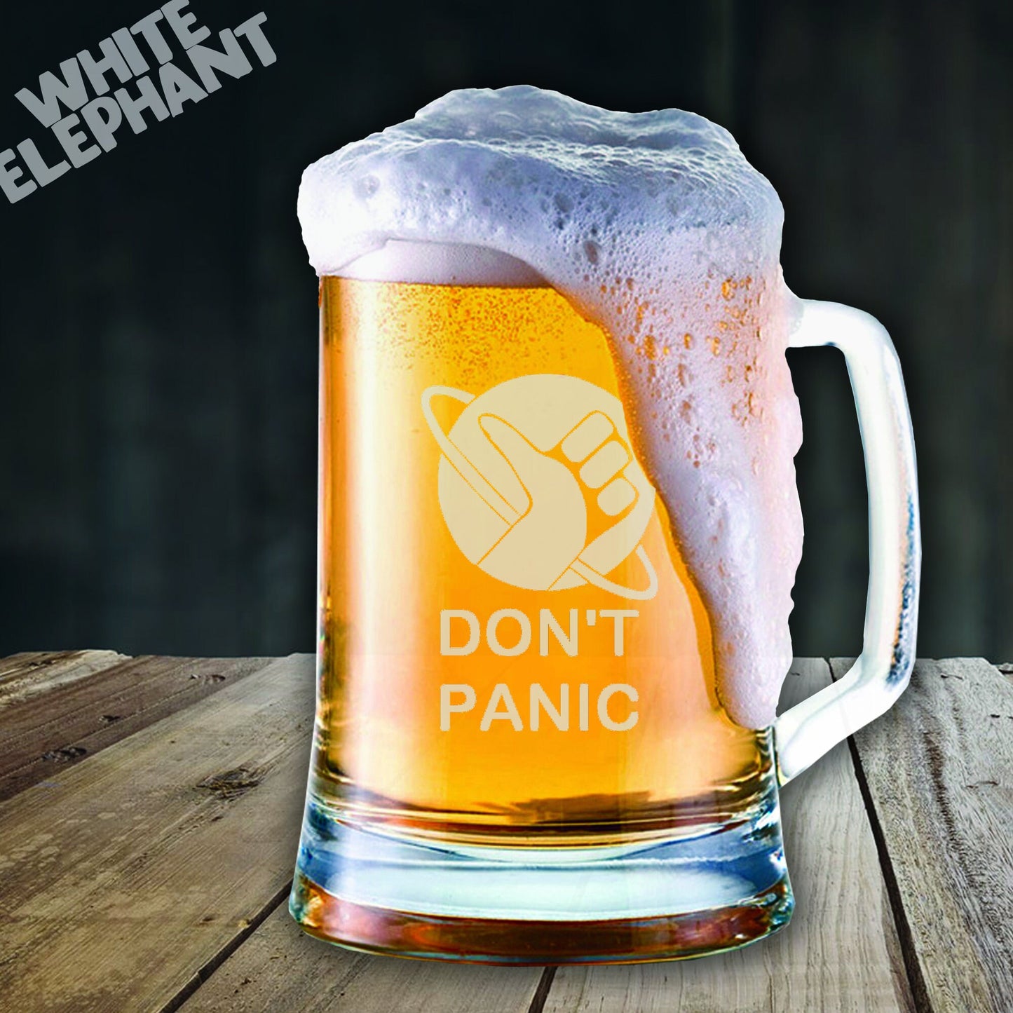 Hitch Hikers Guide to the Galaxy Don't Panic Laser Etched Whiskey / High-Ball / Pint / Tankard Glass