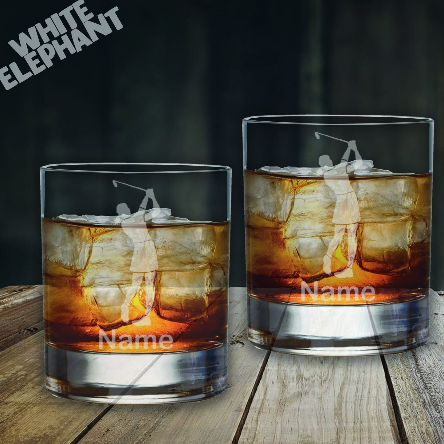 Personalised Golfer Laser Etched Whiskey Glass Gift Set