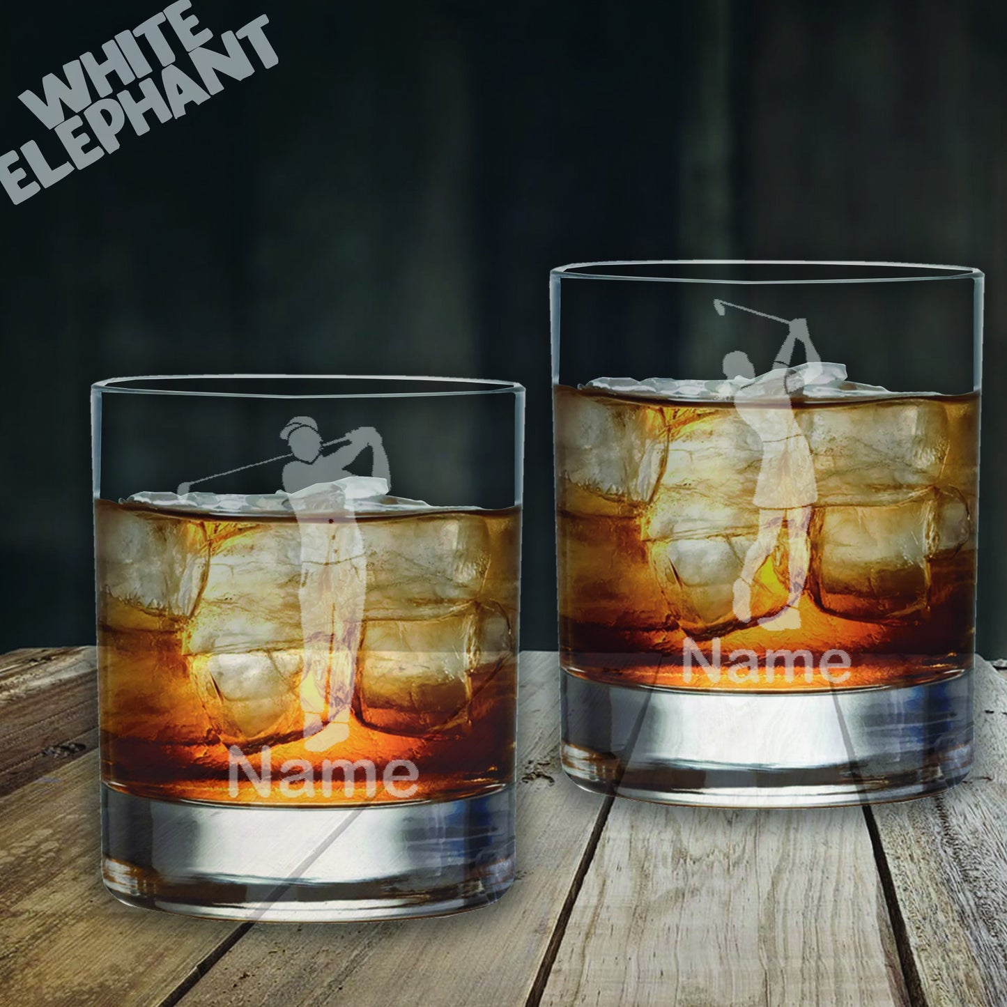 Personalised Golfer Laser Etched Whiskey Glass Gift Set