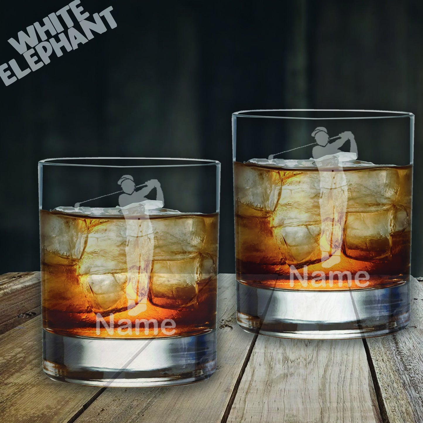 Personalised Golfer Laser Etched Whiskey Glass Gift Set