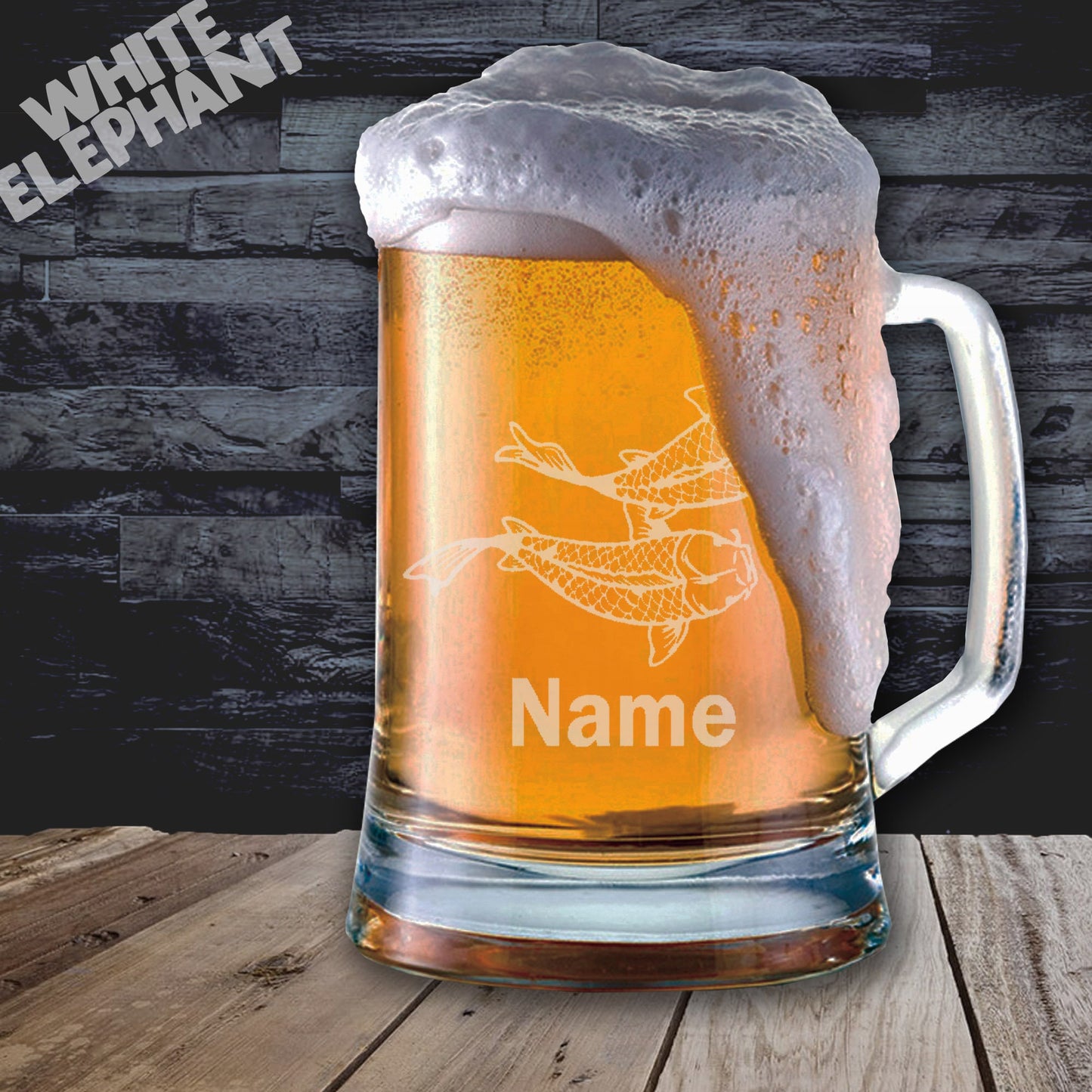 Personalised Koi Fish Laser Etched Whiskey / High-Ball / Pint / Tankard Glass