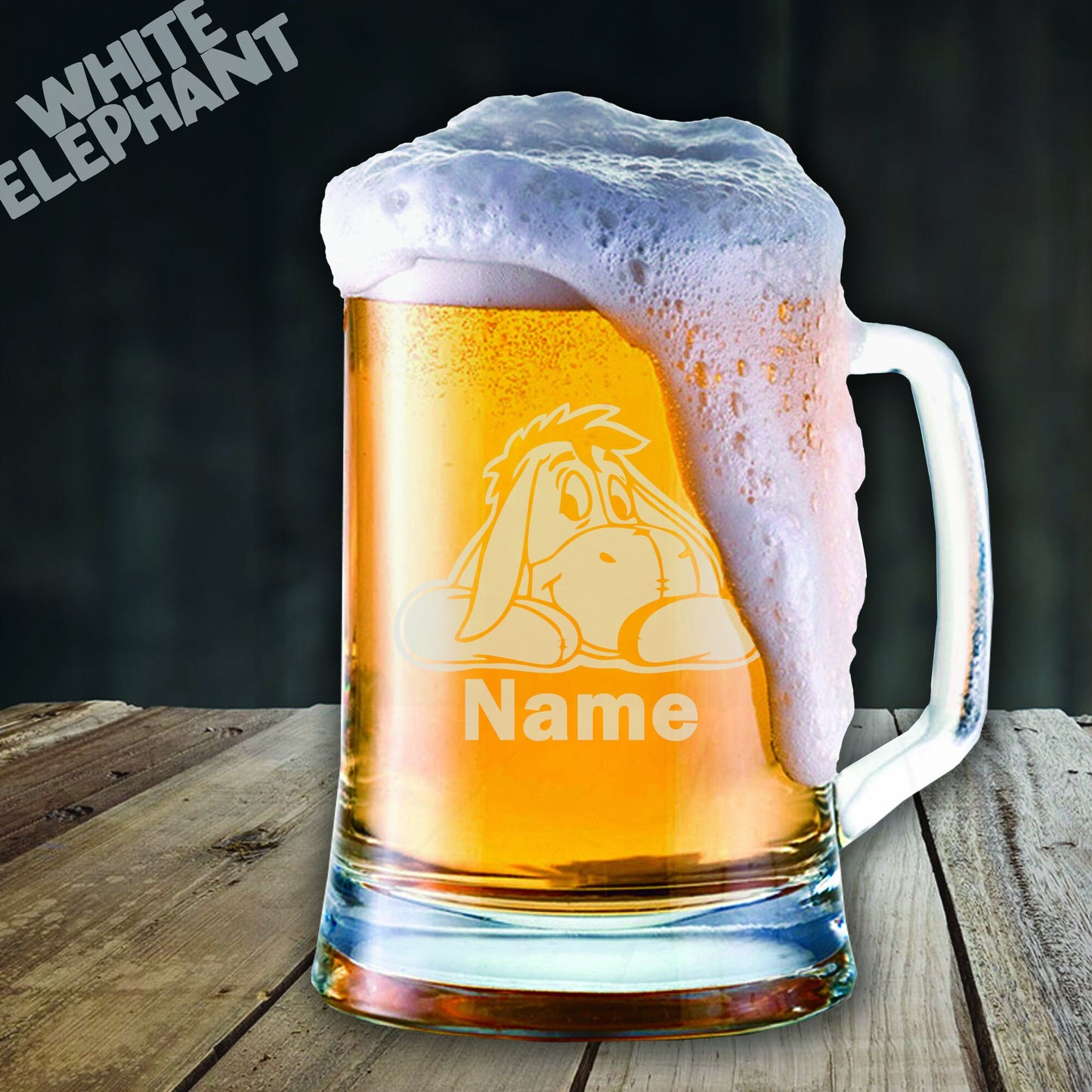 Personalised Eeyore Inspired Laser Etched Whiskey / High-Ball / Pint / Tankard Glass