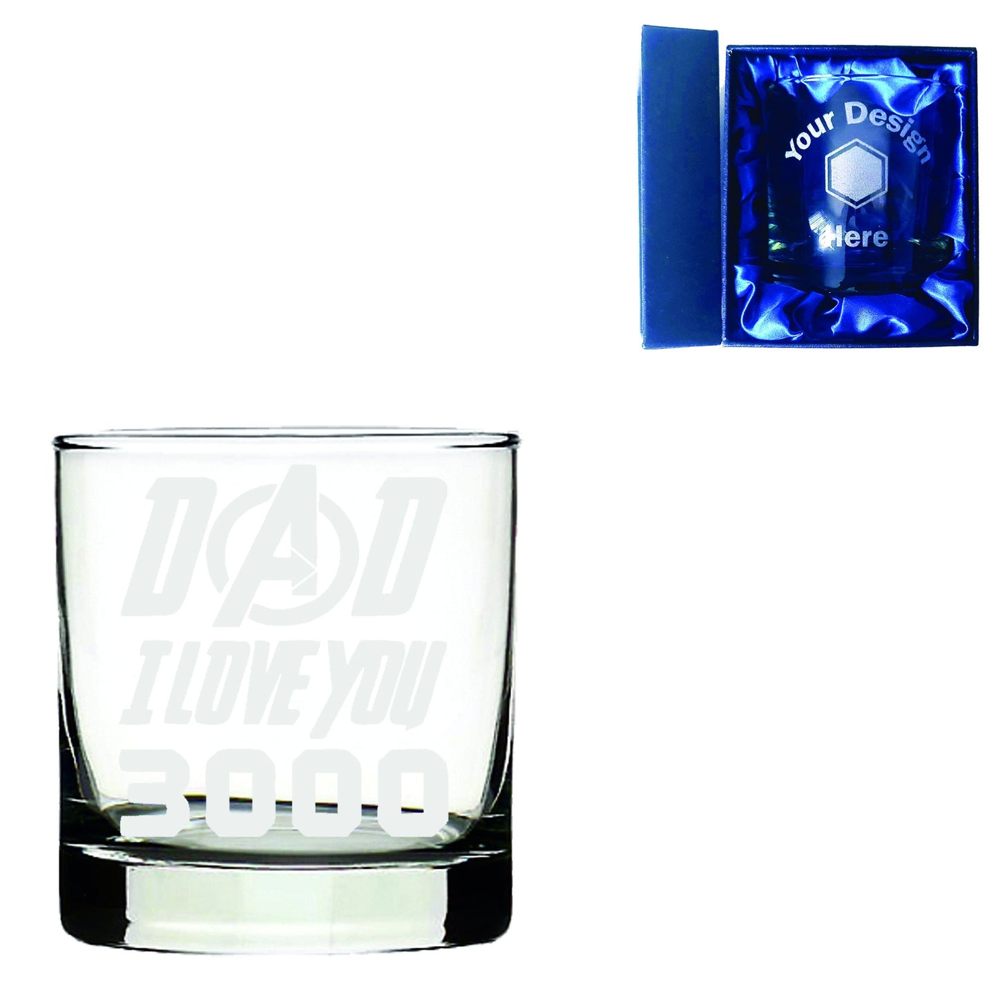 Dad I Love You 3000  Whiskey Glass & Silk Gift Box