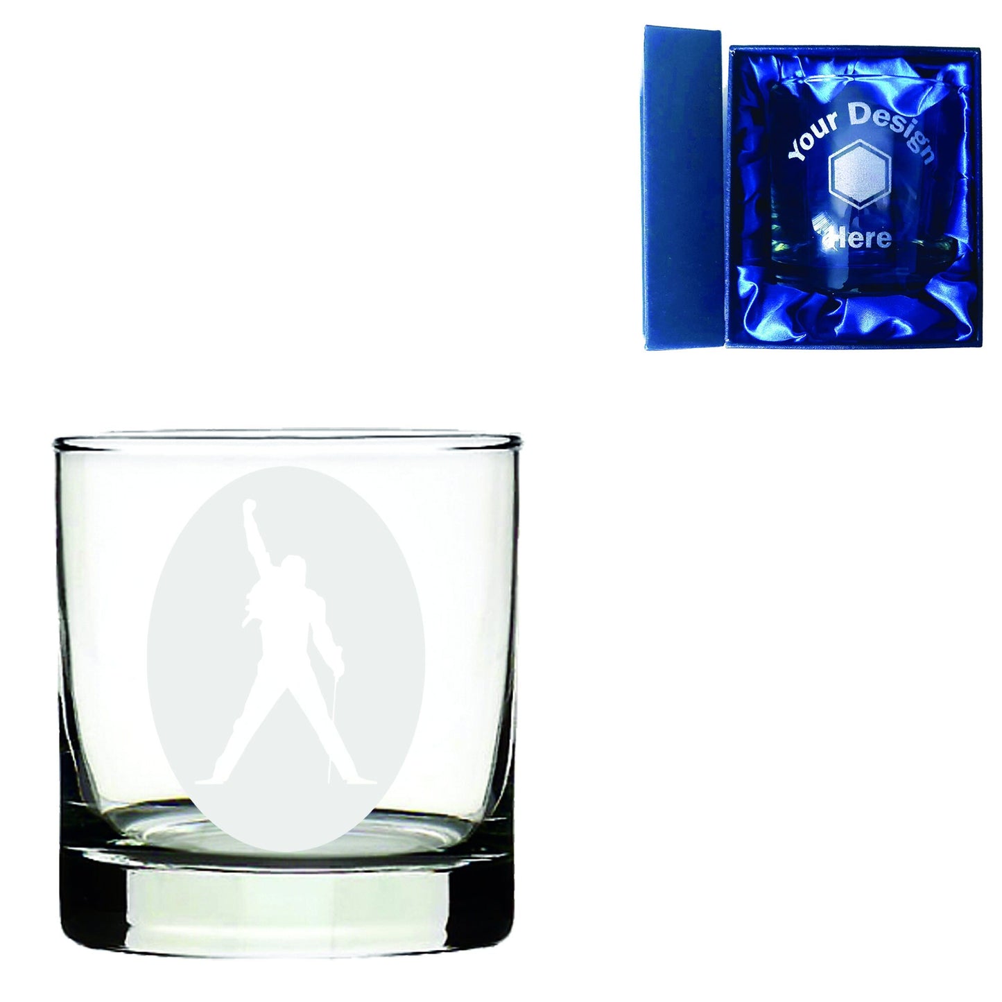 Freddie Mercury Inspired  Whiskey Glass & Silk Gift Box