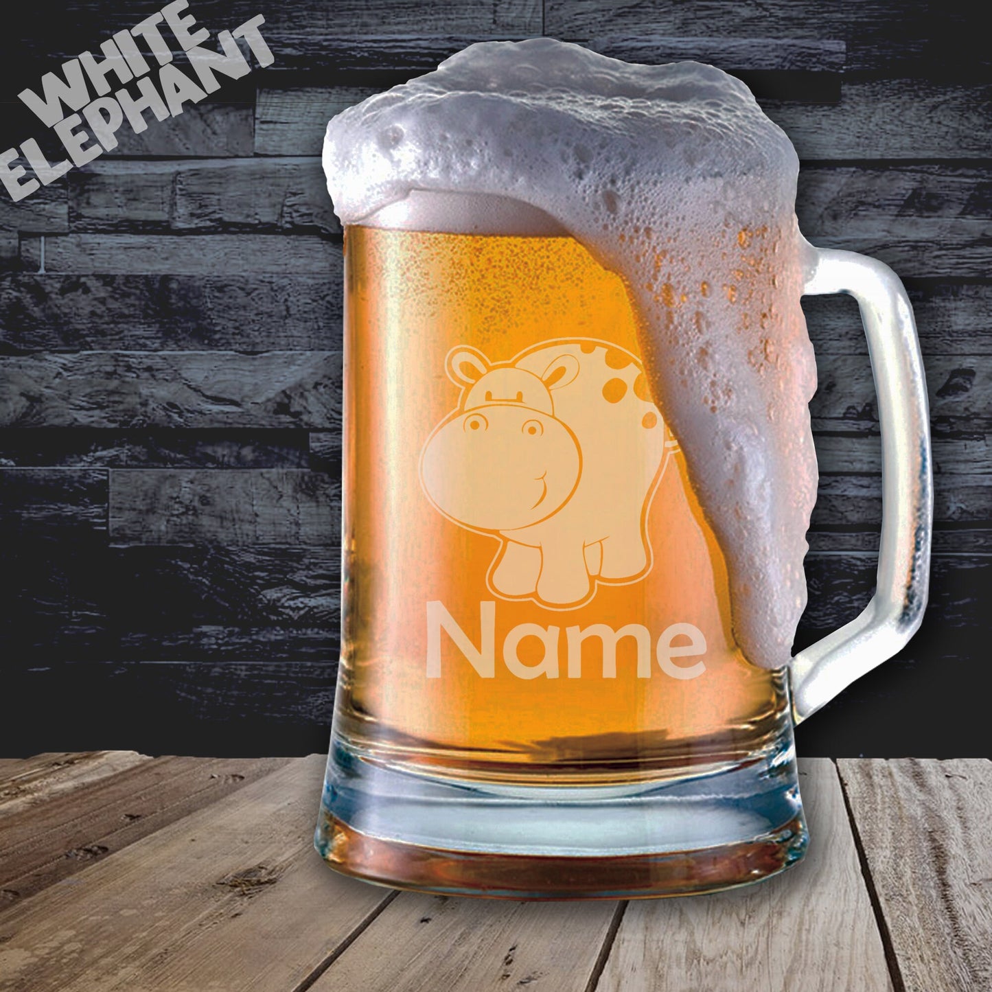 Personalised Hippopotamus Laser Etched Whiskey / High-Ball / Pint / Tankard Glass