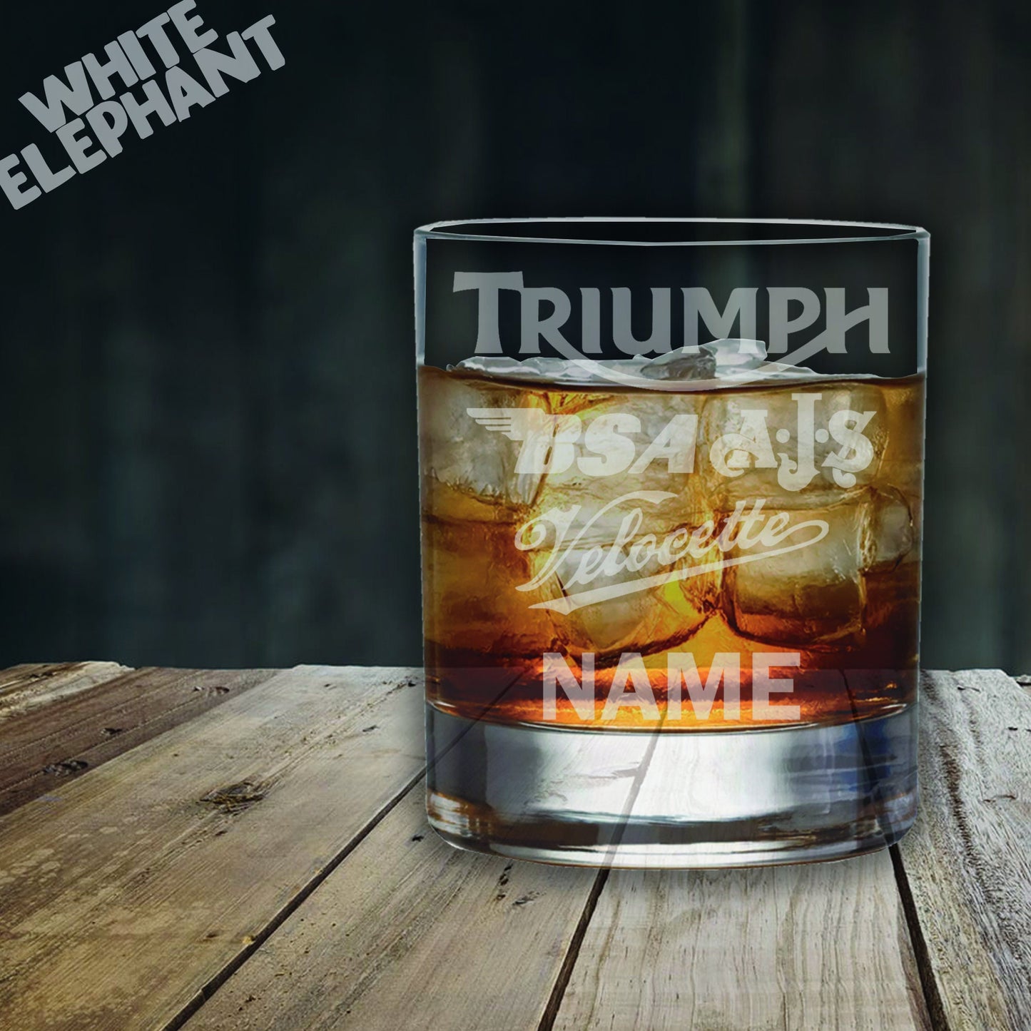 Personalised British Bikes Laser Etched Whiskey / High-Ball / Pint / Tankard Glass