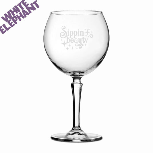 Laser Etched Large Sippin Beauty Gin Glass Gift